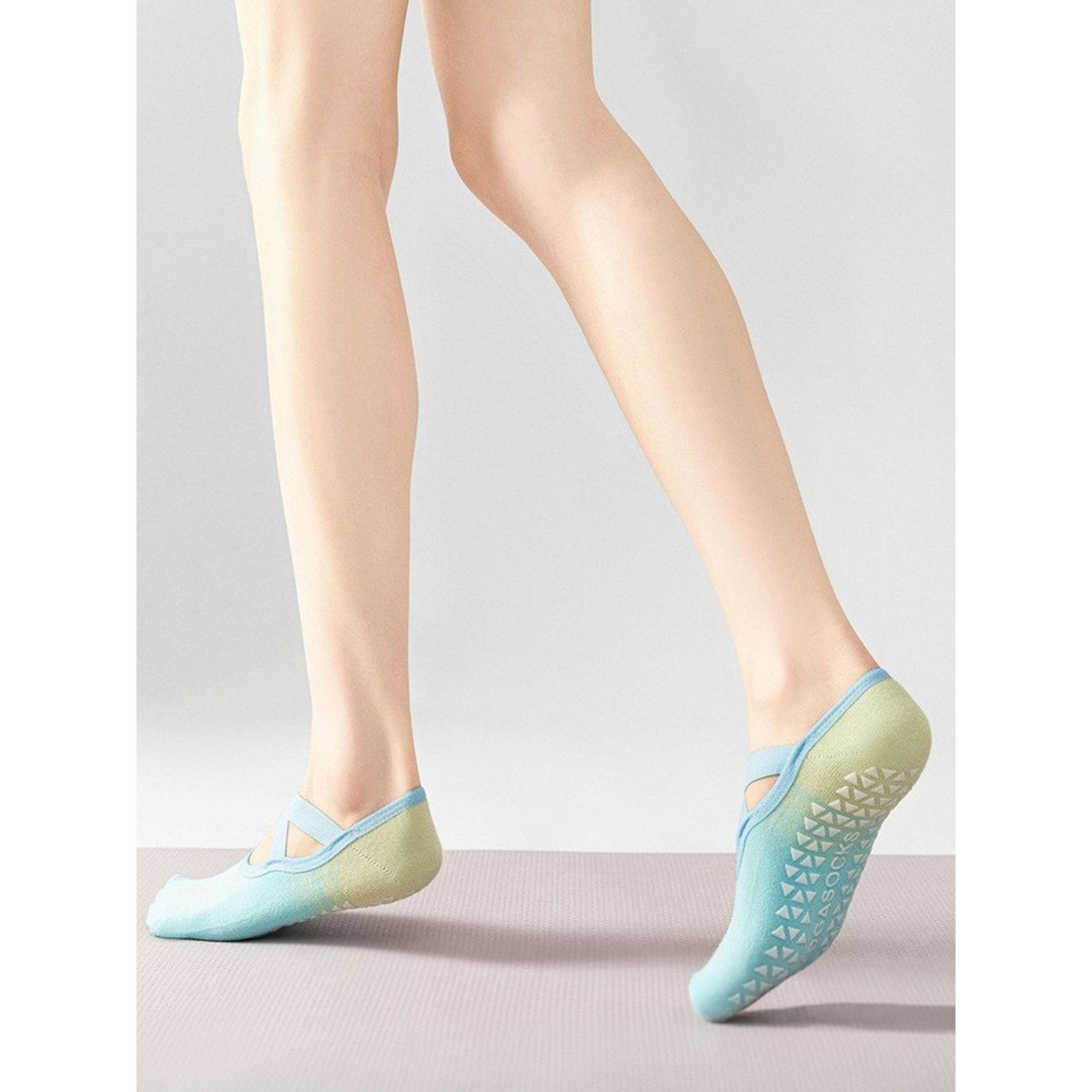 Styli Multi-Color Silicon Pad Contrast Cross Over Strap Yoga Socks-women-socksandstockings-image-2