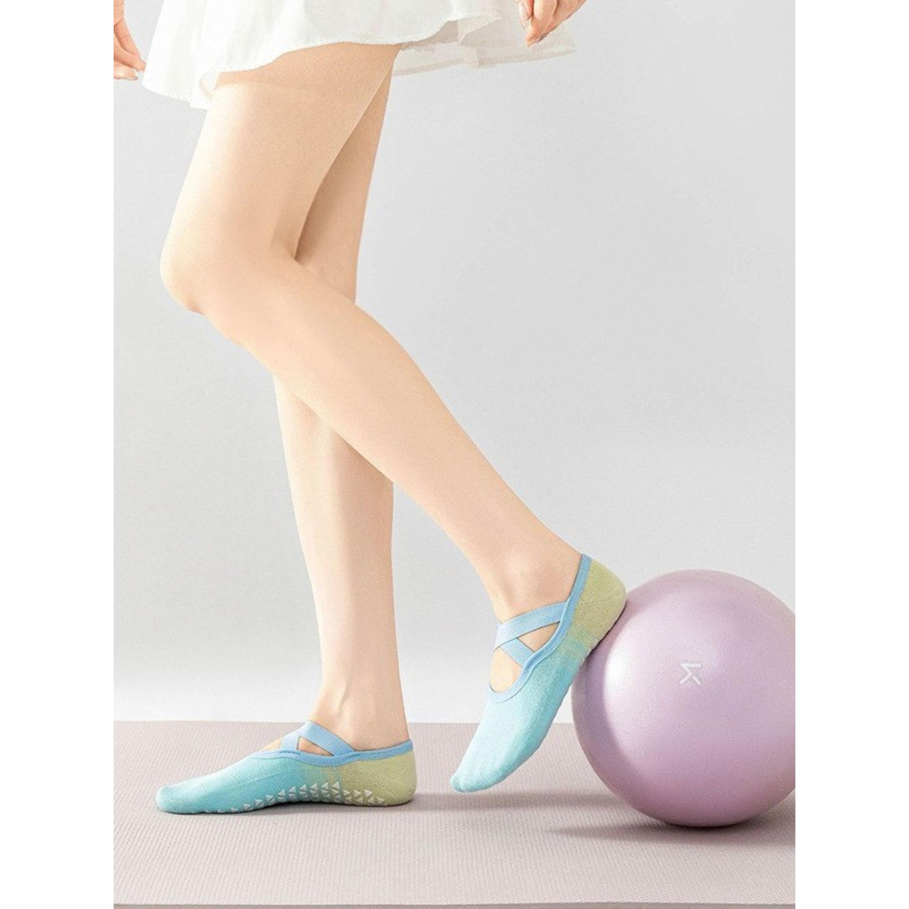 Styli Multi-Color Silicon Pad Contrast Cross Over Strap Yoga Socks-women-socksandstockings-image-3