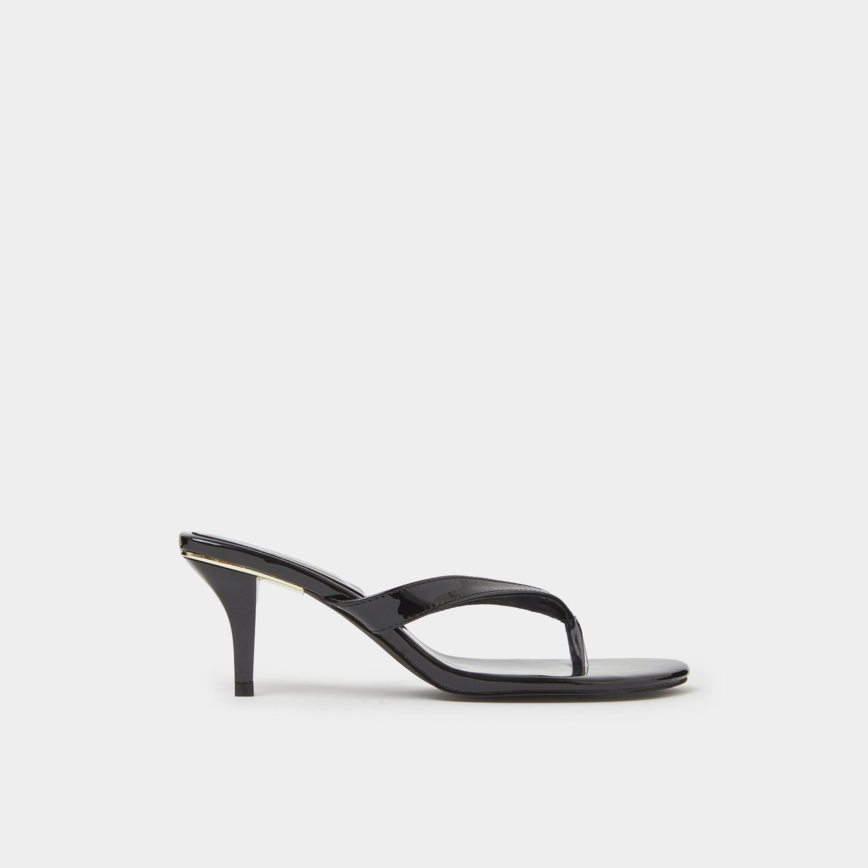 Styli Black Patent Mid Heel Thong Sandals-women-shoes-sandals-heeled-image-2