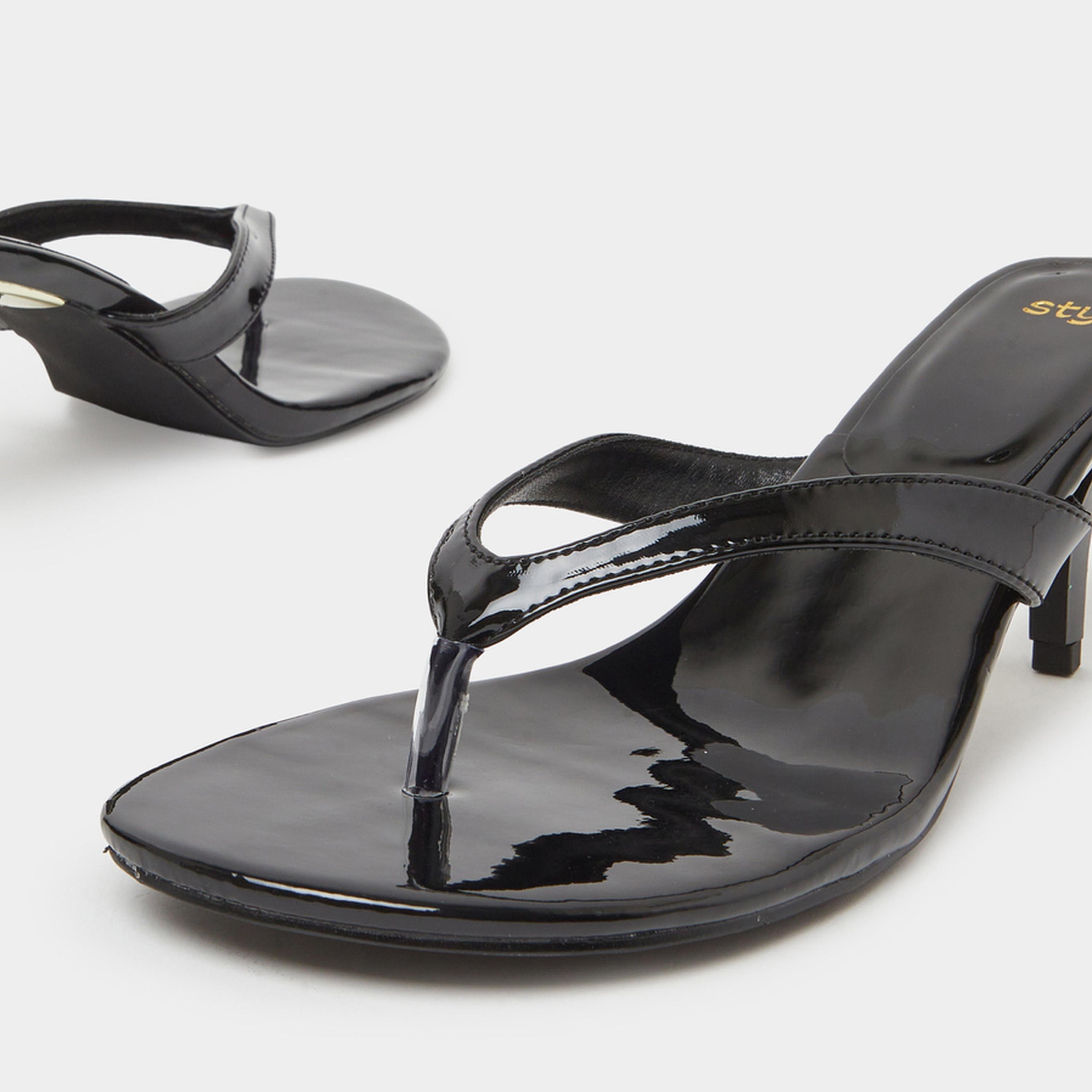 Styli Black Patent Mid Heel Thong Sandals-women-shoes-sandals-heeled-image-4