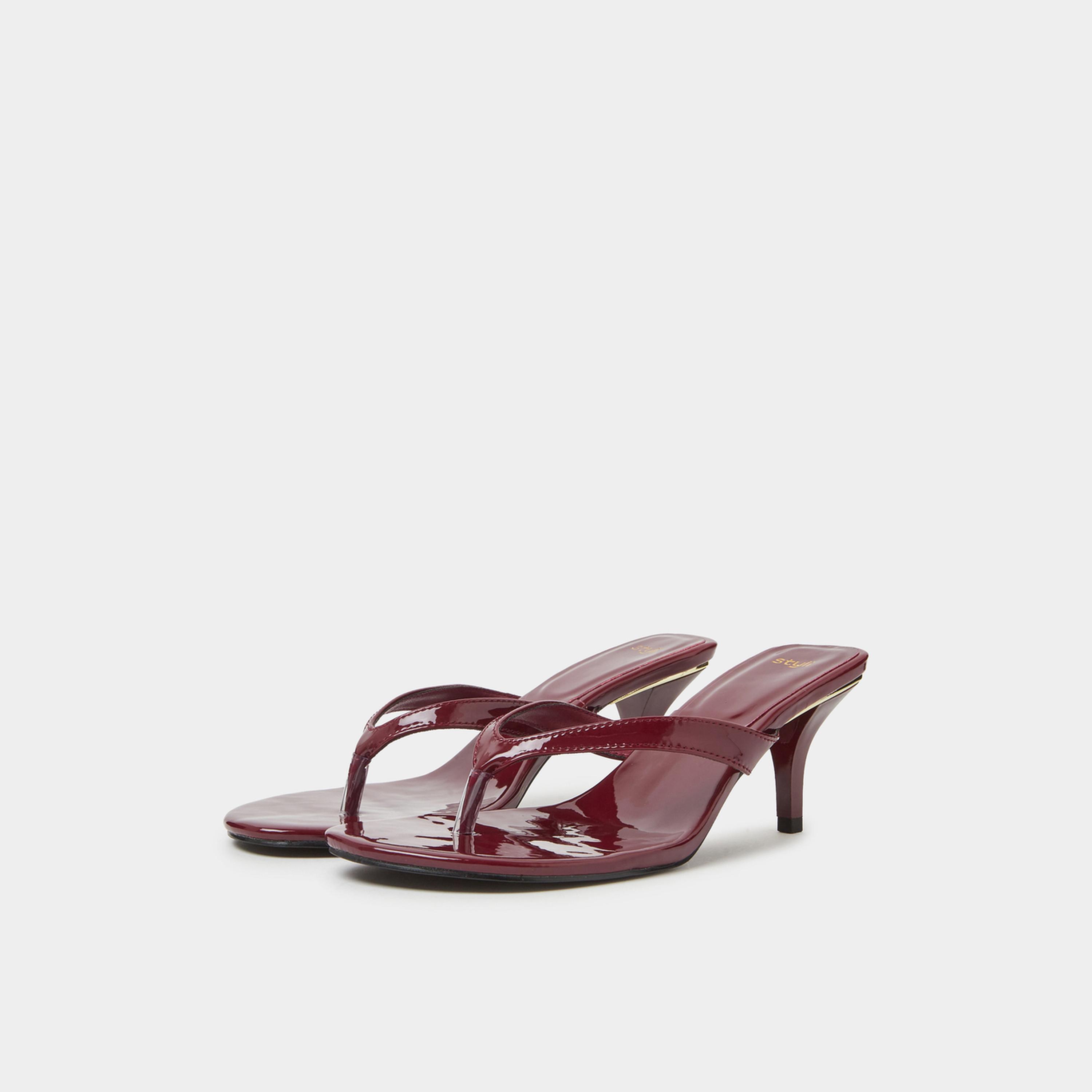 Styli Burgundy Patent Mid Heel Thong Sandals-women-shoes-sandals-heeled-image-1