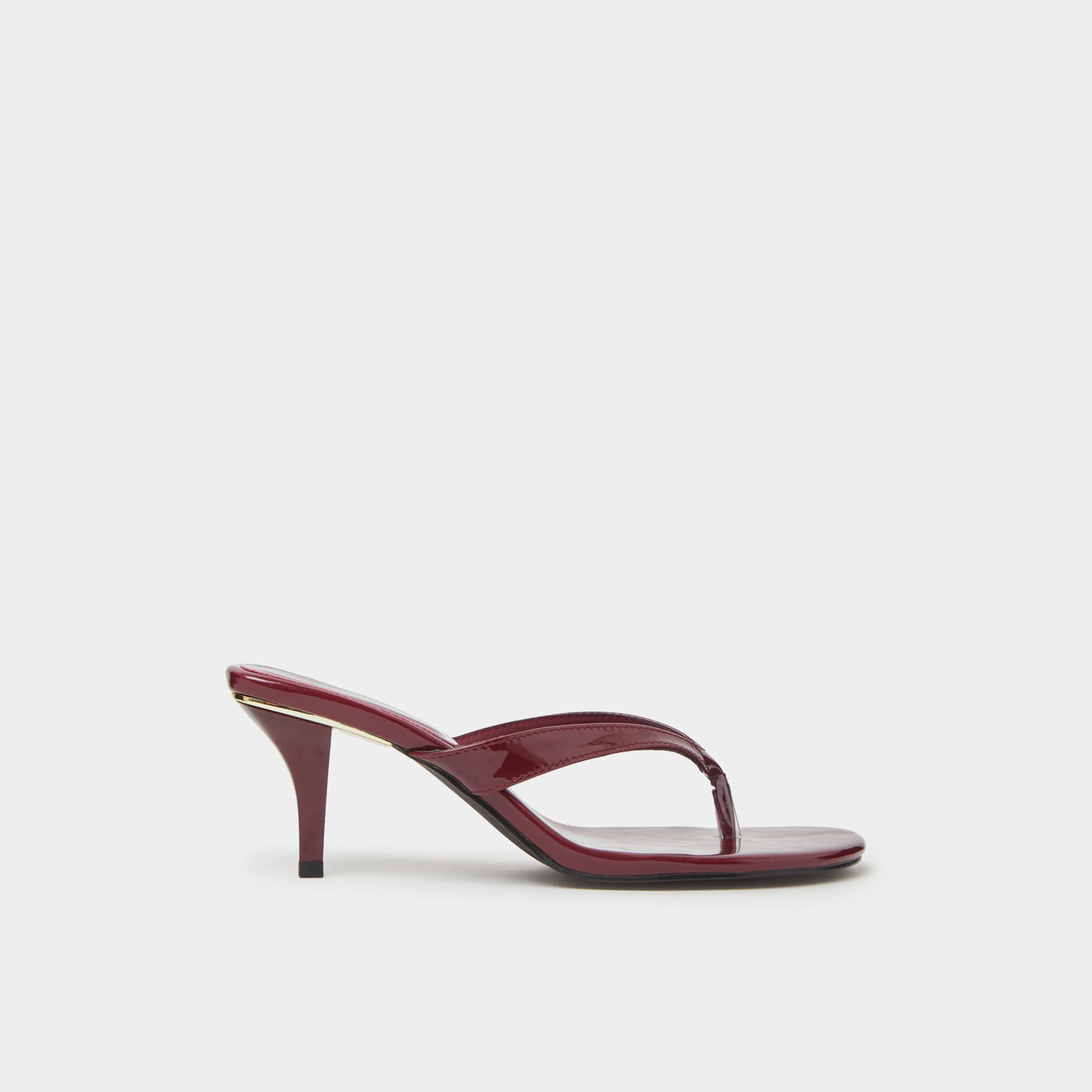 Styli Burgundy Patent Mid Heel Thong Sandals-women-shoes-sandals-heeled-image-2