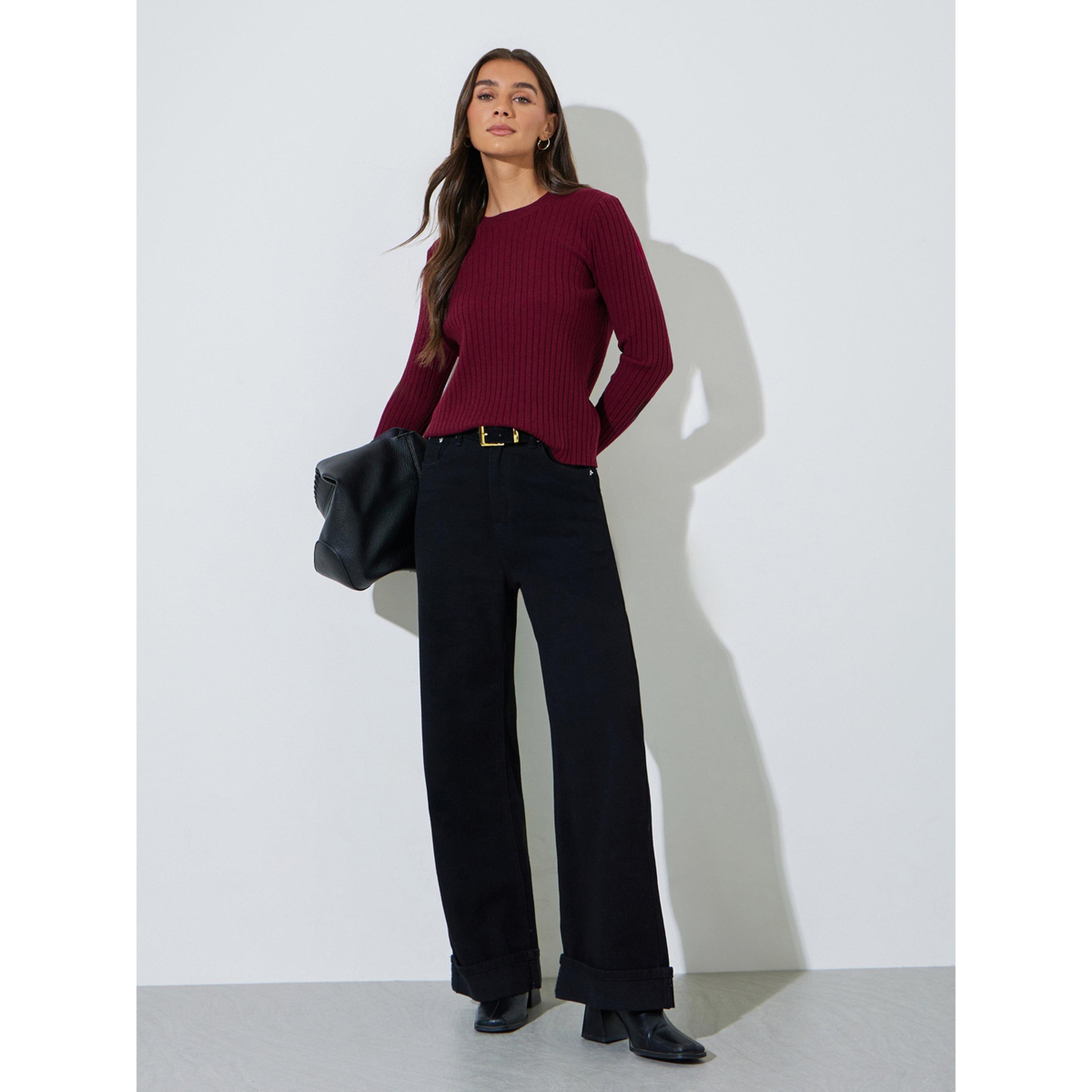 ستايلي - بلوزة  برغندي محبوكة مضلعة بأكمام طويلة-women-clothing-shirtsandblouses-blouses-image-2