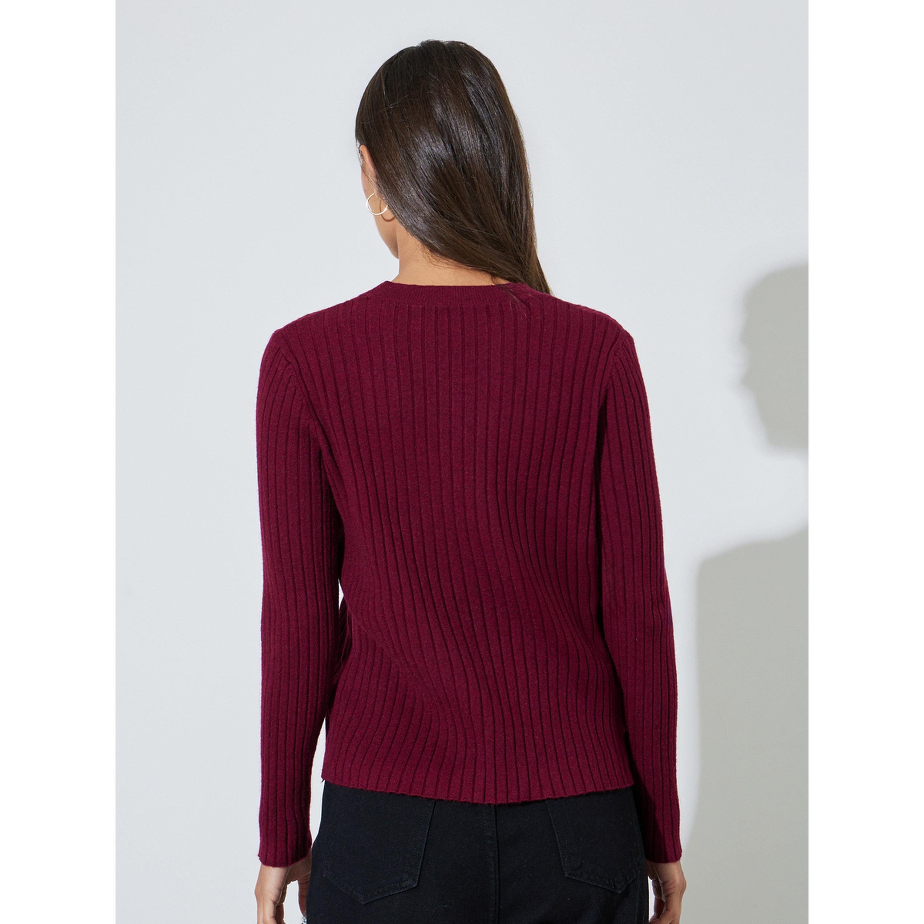 Styli Burgundy Ribbed Knit Long Sleeve Top-women-clothing-shirtsandblouses-blouses-image-4