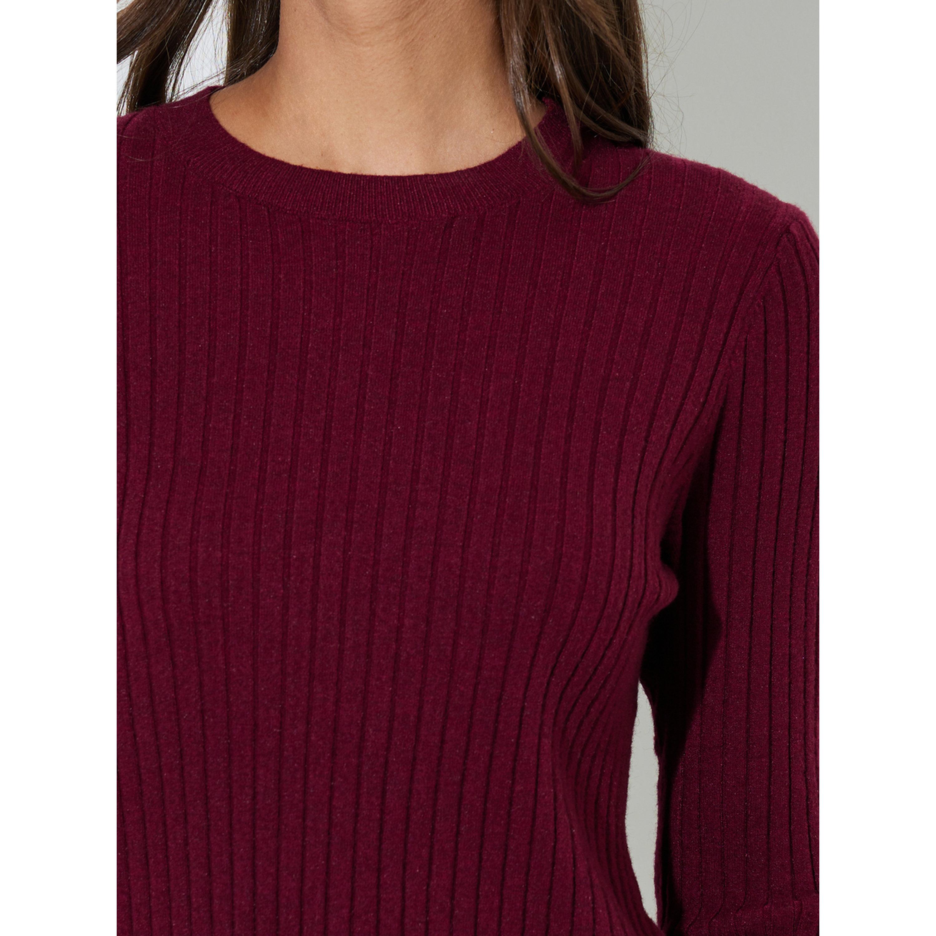Styli Burgundy Ribbed Knit Long Sleeve Top-women-clothing-shirtsandblouses-blouses-image-6