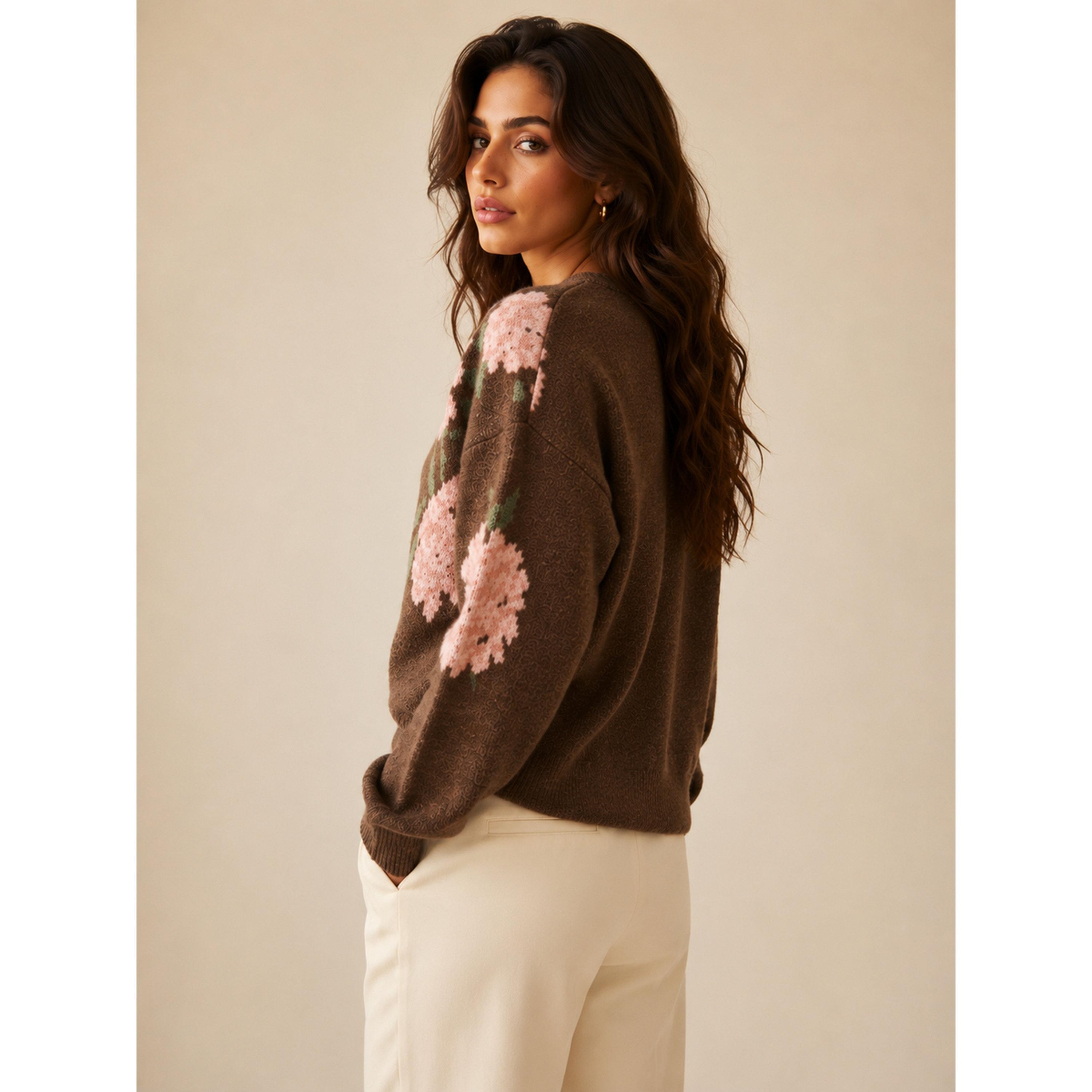 Take Two Brown Floral Knit Sweater-women-winterwear-cardigansandjumpers-jumpers-image-3