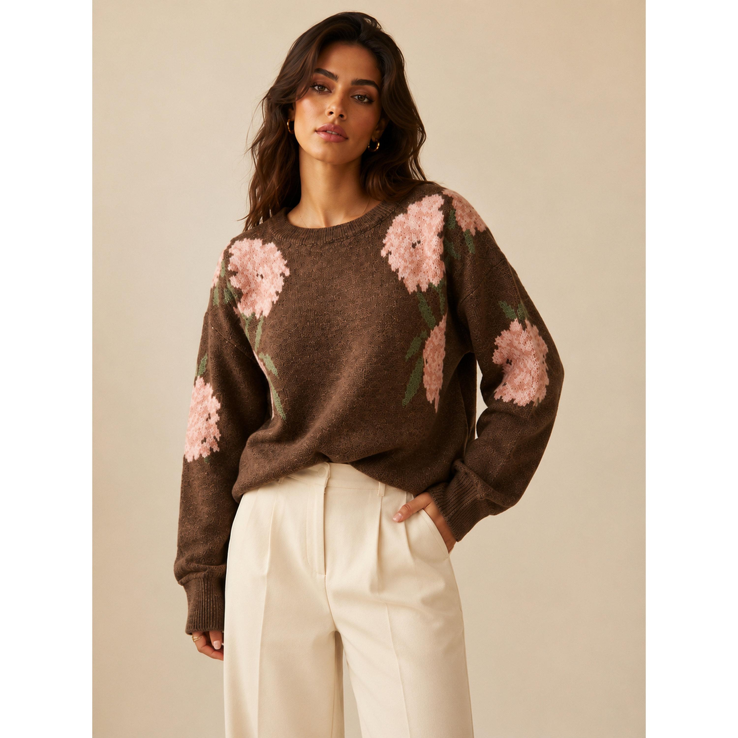 Take Two Brown Floral Knit Sweater-women-winterwear-cardigansandjumpers-jumpers-image-5