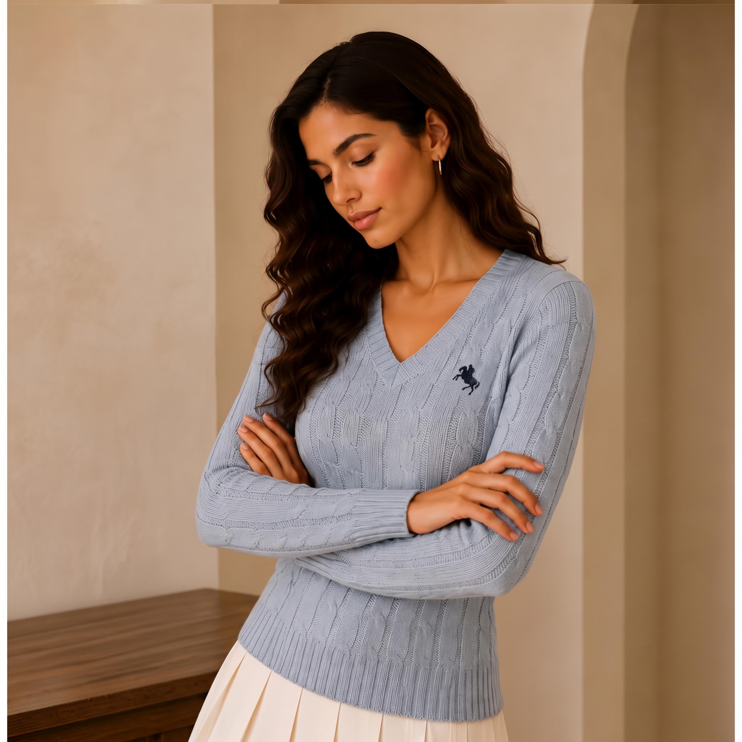 Take Two Grey V-Neck Cable Knit Sweater-women-winterwear-cardigansandjumpers-jumpers-image-1