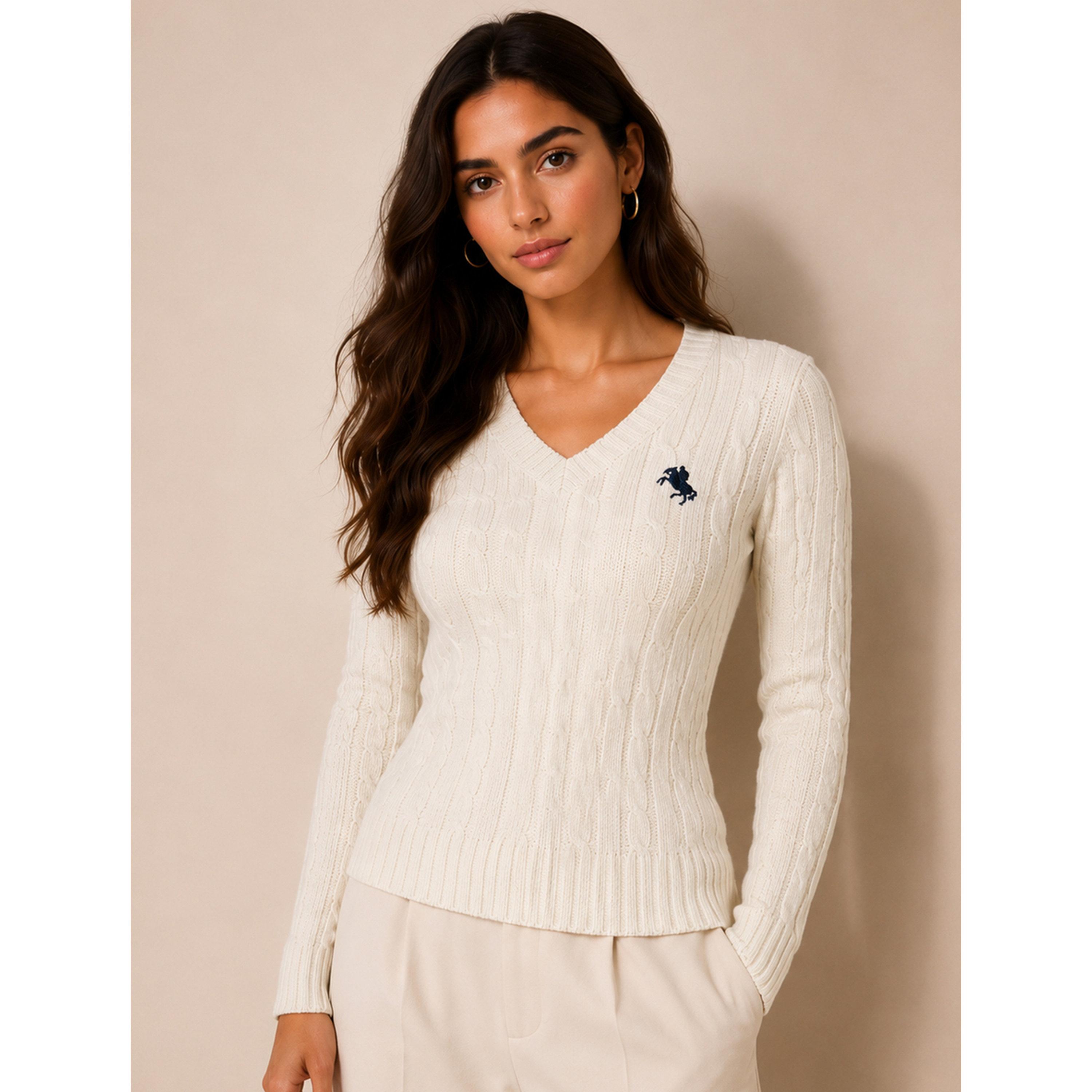 Take Two Cream Cable Knit V-Neck Sweater-women-winterwear-cardigansandjumpers-jumpers-image-1