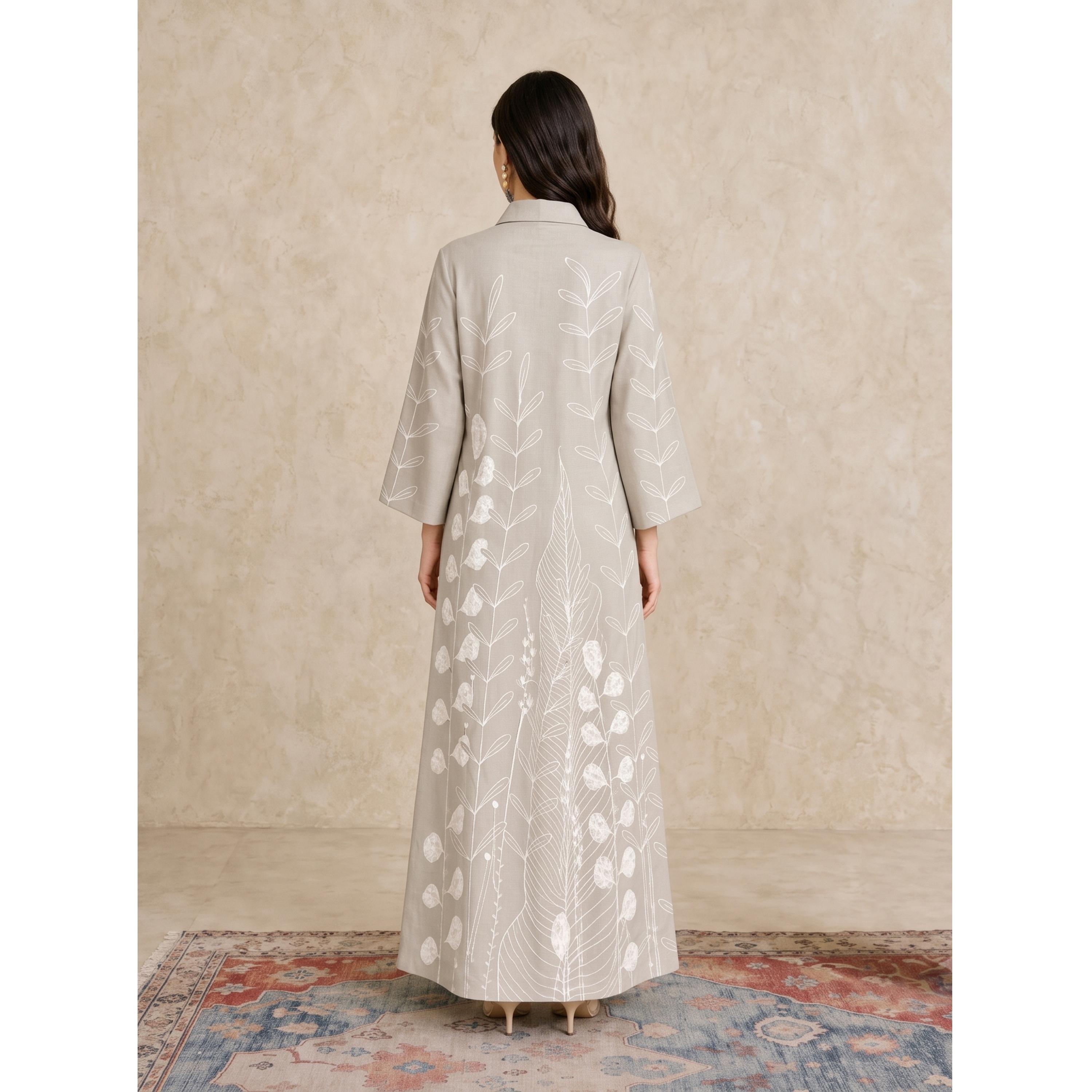 Take Two Beige All Over Print Open Collar Jalabiya-women-arabicclothing-jalabiyas-image-5