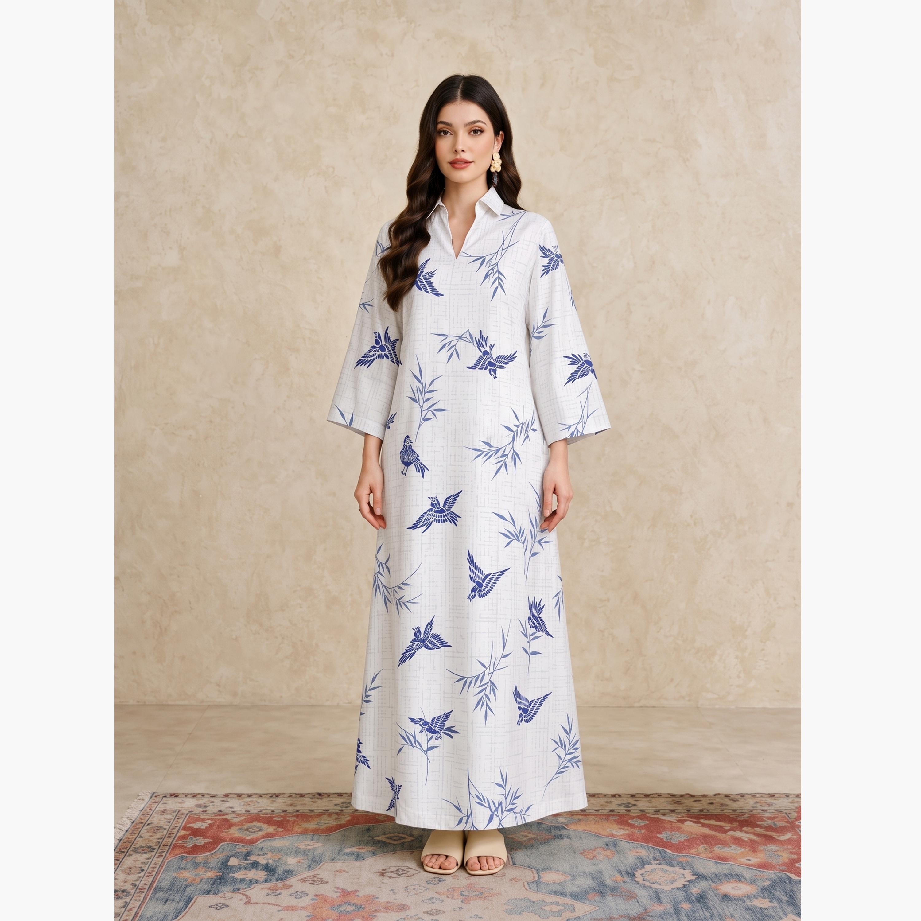Take Two White Long Sleeves Open Collar Jalabiya-women-arabicclothing-jalabiyas-image-1