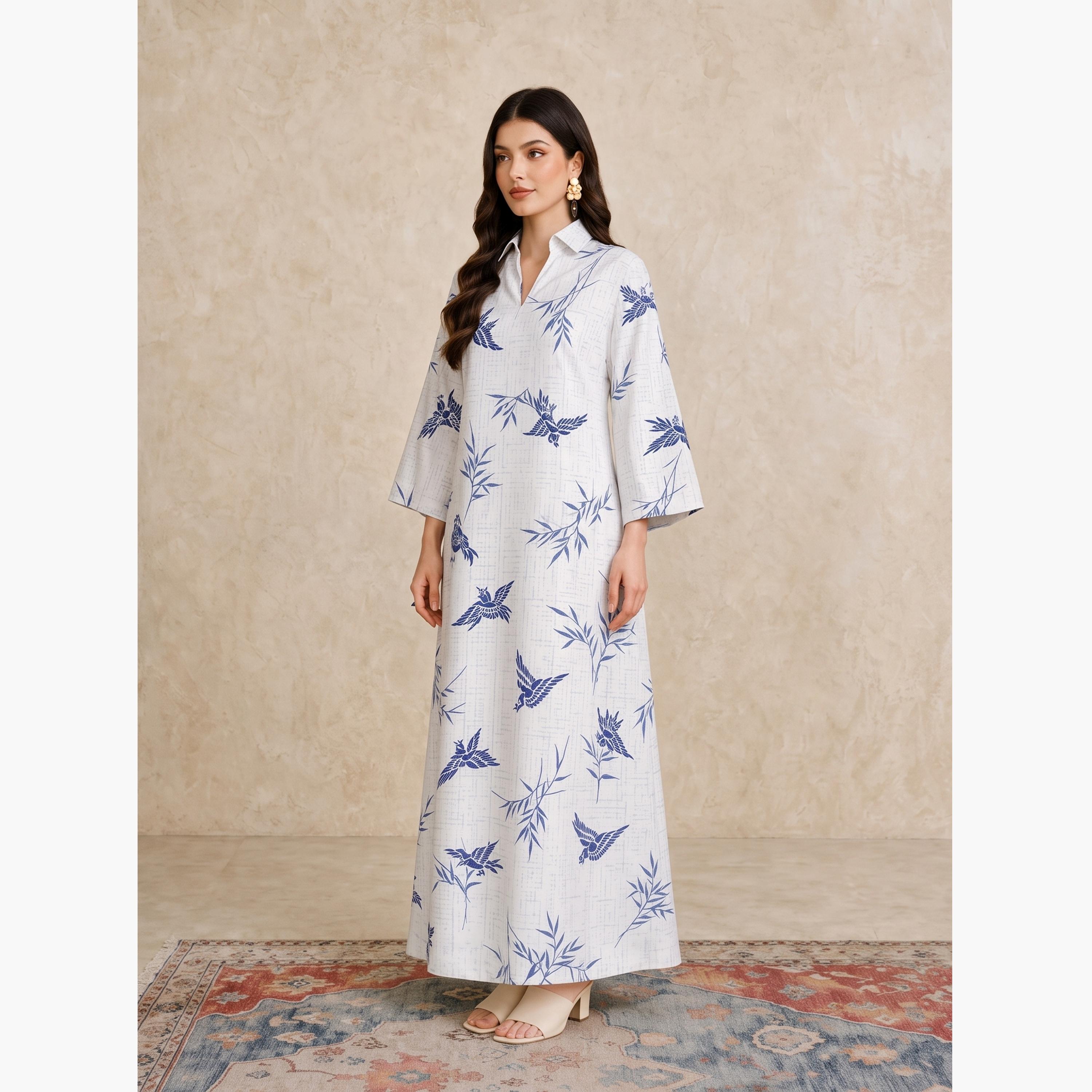 Take Two White Long Sleeves Open Collar Jalabiya-women-arabicclothing-jalabiyas-image-2