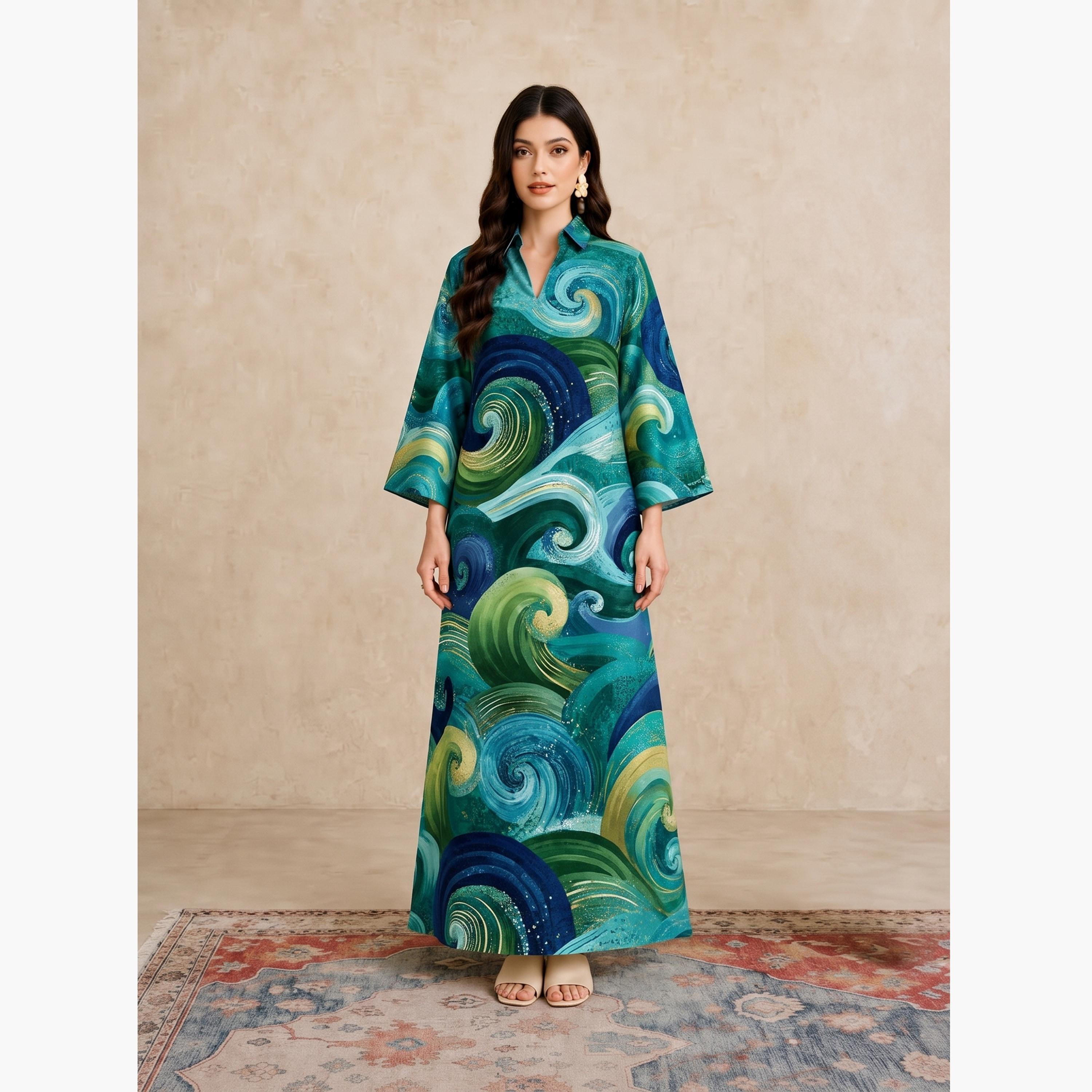 جلابية بياقة مفتوحة وطبعات دوامية-women-arabicclothing-jalabiyas-image-3