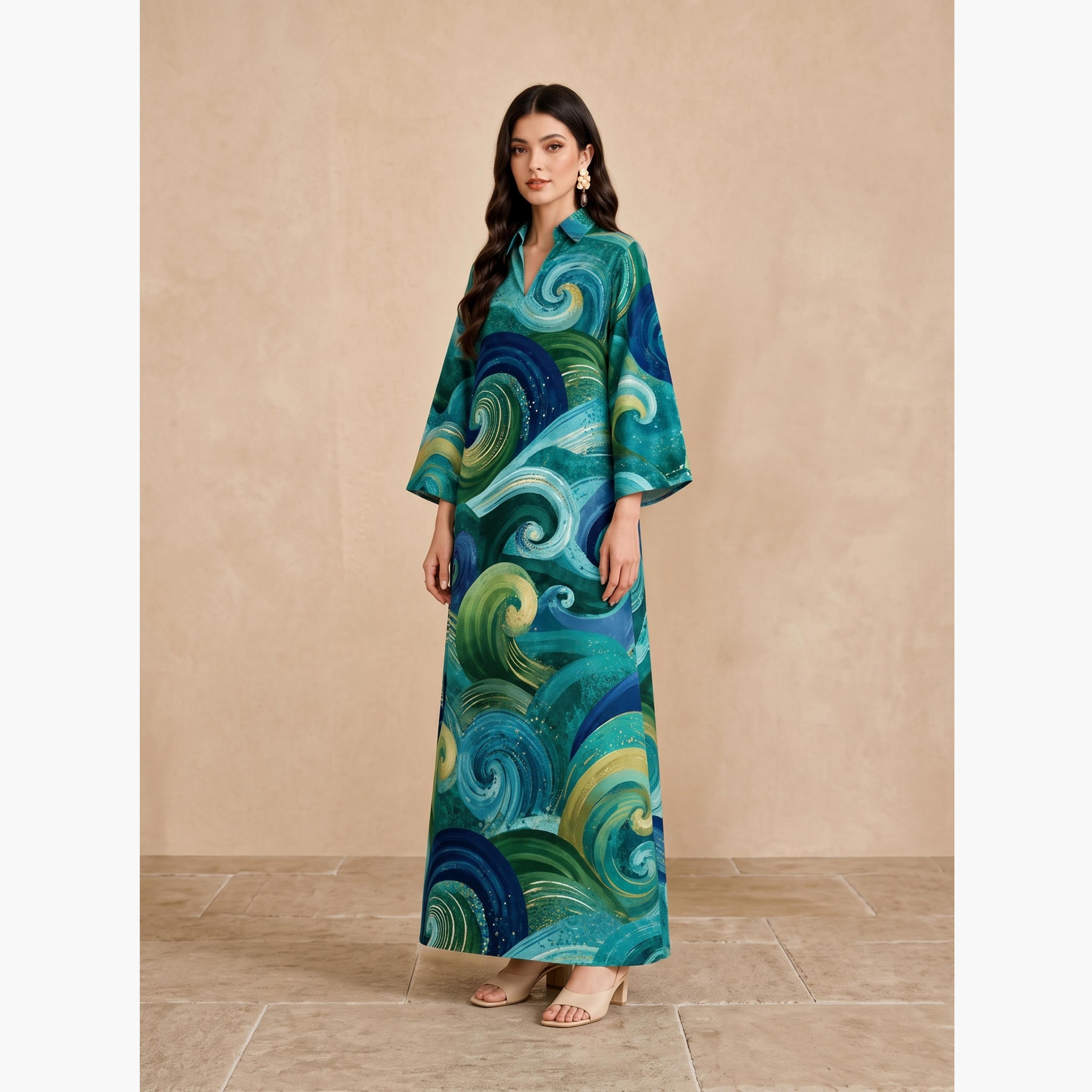 جلابية بياقة مفتوحة وطبعات دوامية-women-arabicclothing-jalabiyas-image-4