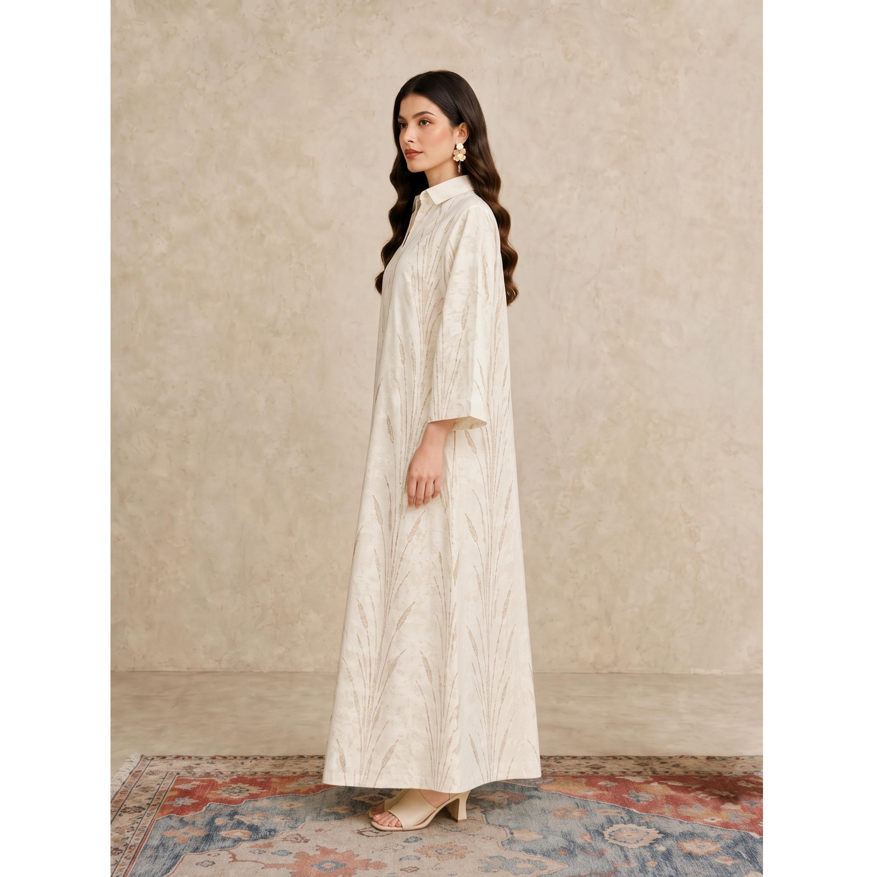 Take Two Beige Maxi Jalabiya with Botanical Print-women-arabicclothing-jalabiyas-image-3