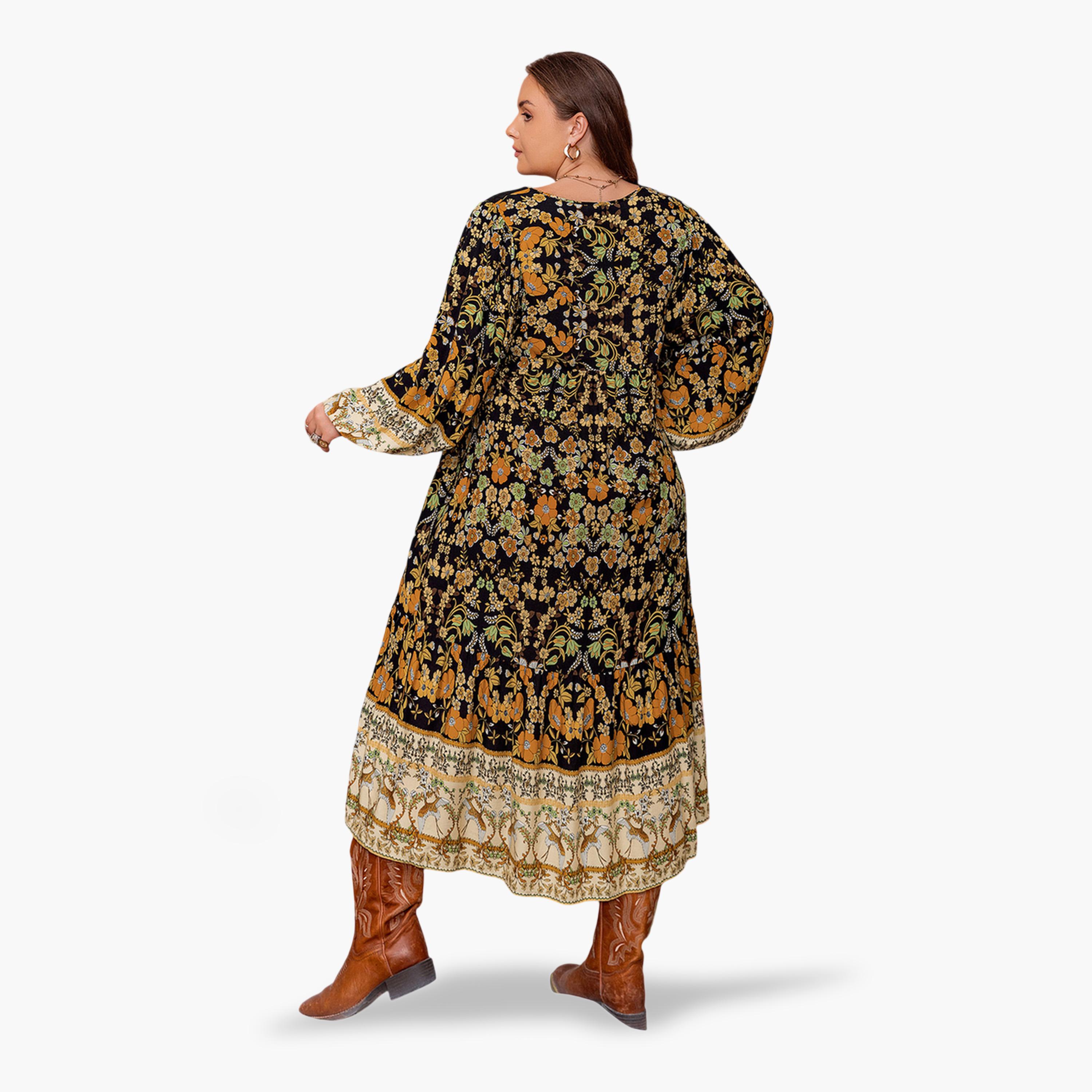 فستان طويل بحافة واسعة بمقاس كبير وطبعة أزهار متعدد الألوان-women-clothing-dresses-image-2
