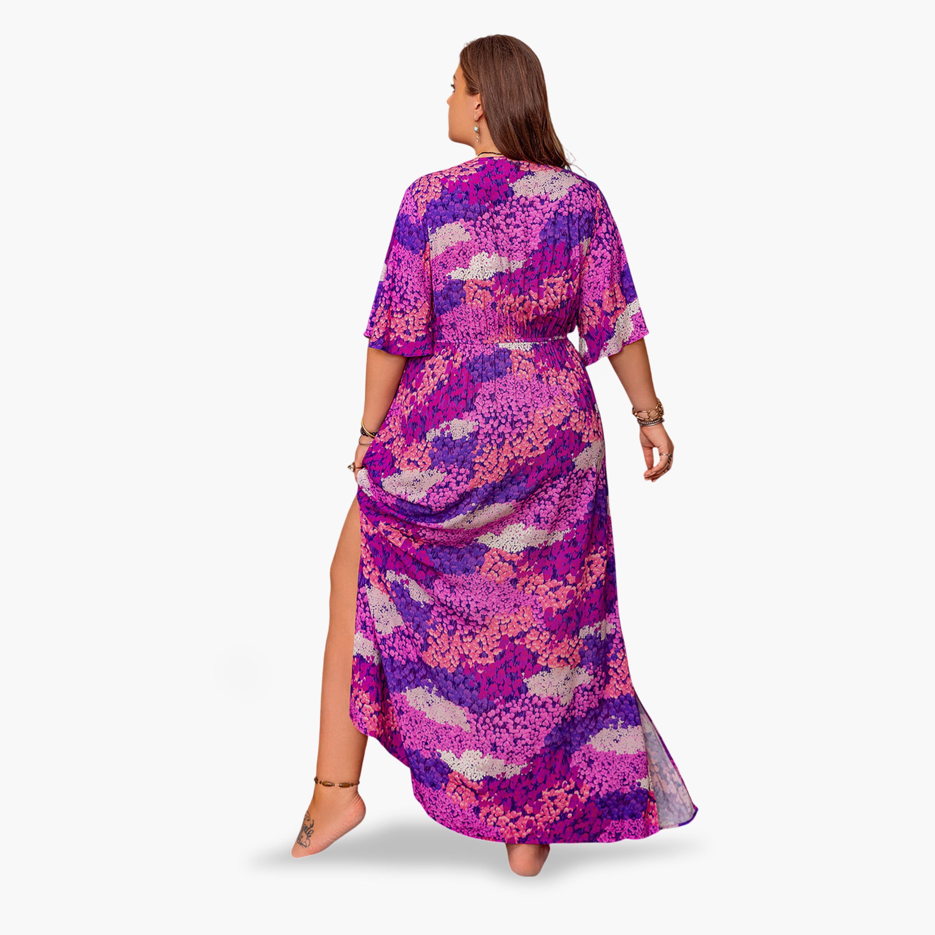 فستان طويل بحافة واسعة بمقاس كبير وطبعة أزهار-women-clothing-dresses-image-2