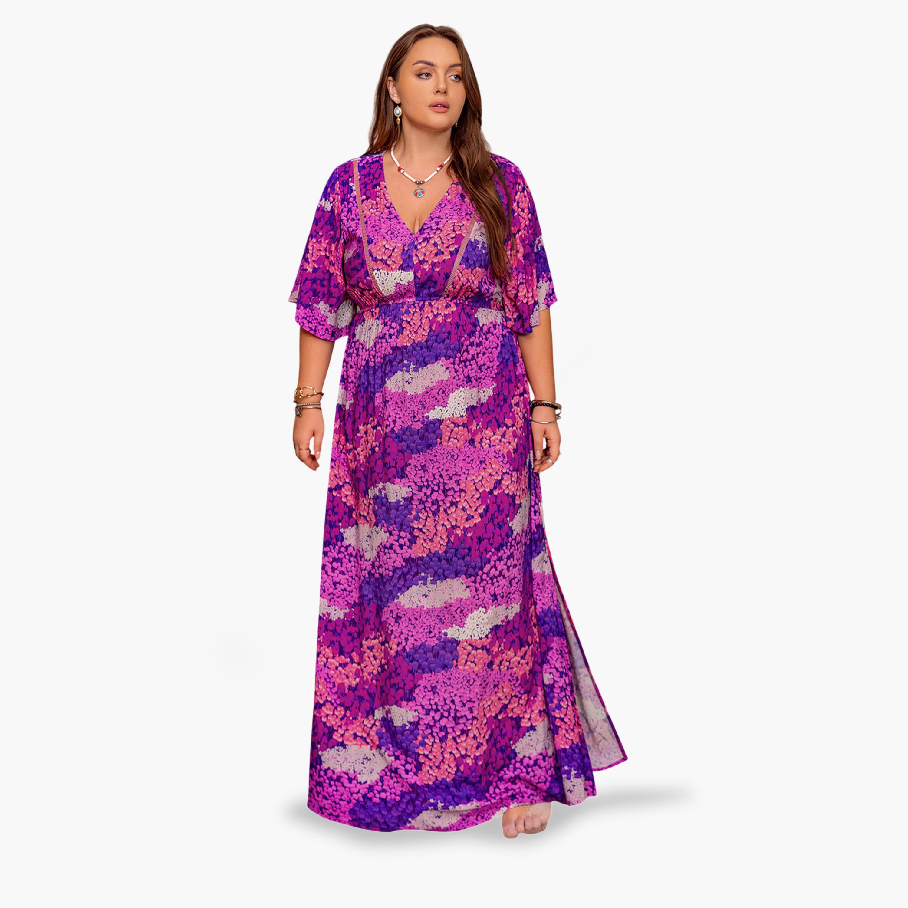 فستان طويل بحافة واسعة بمقاس كبير وطبعة أزهار-women-clothing-dresses-image-4