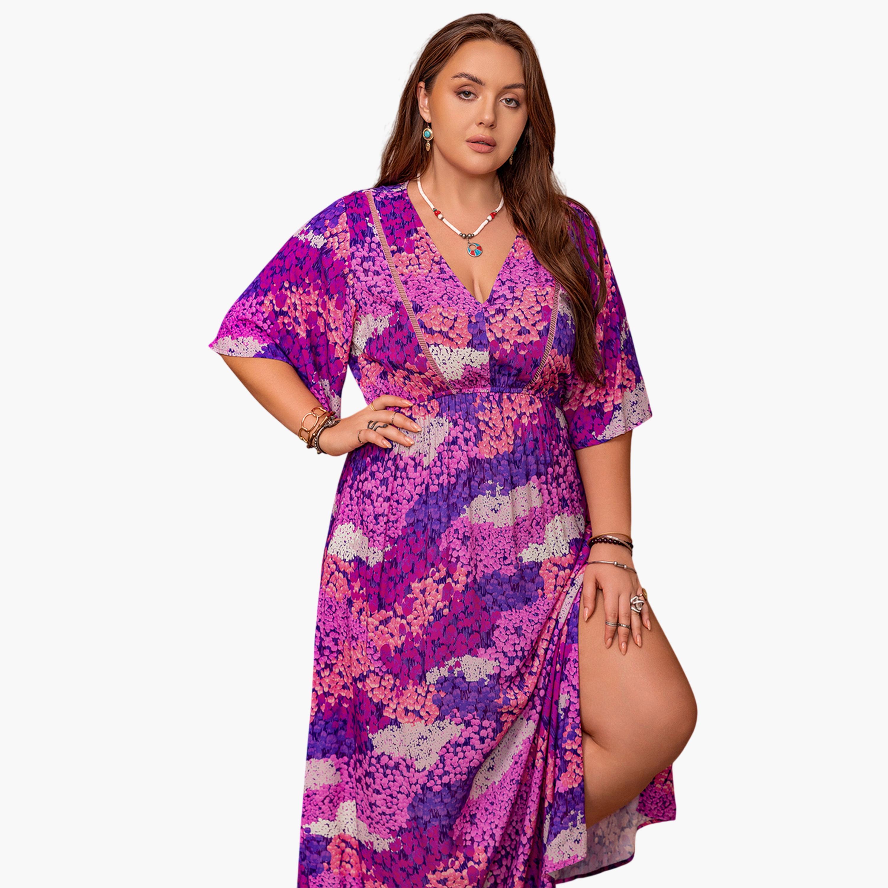 فستان طويل بحافة واسعة بمقاس كبير وطبعة أزهار-women-clothing-dresses-image-5