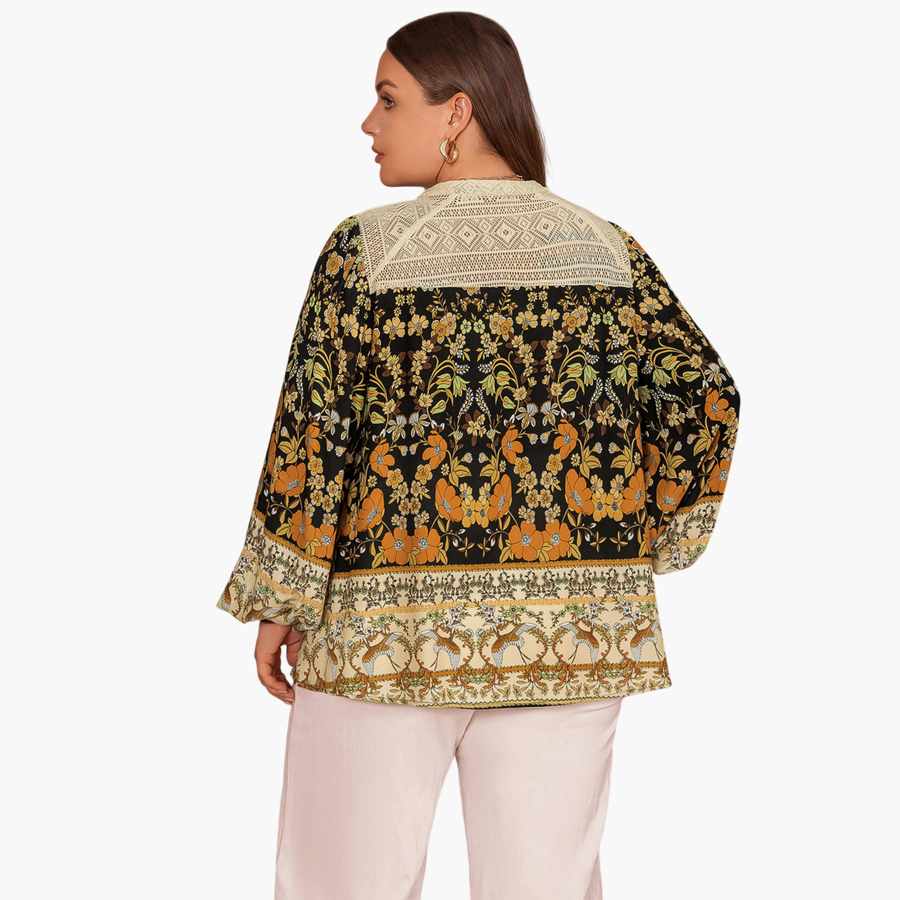 Take Two Multi-Color Floral Long Sleeve Plus Size Tunic Top-women-clothing-plussize-shirtsandblouses-blouses-image-2