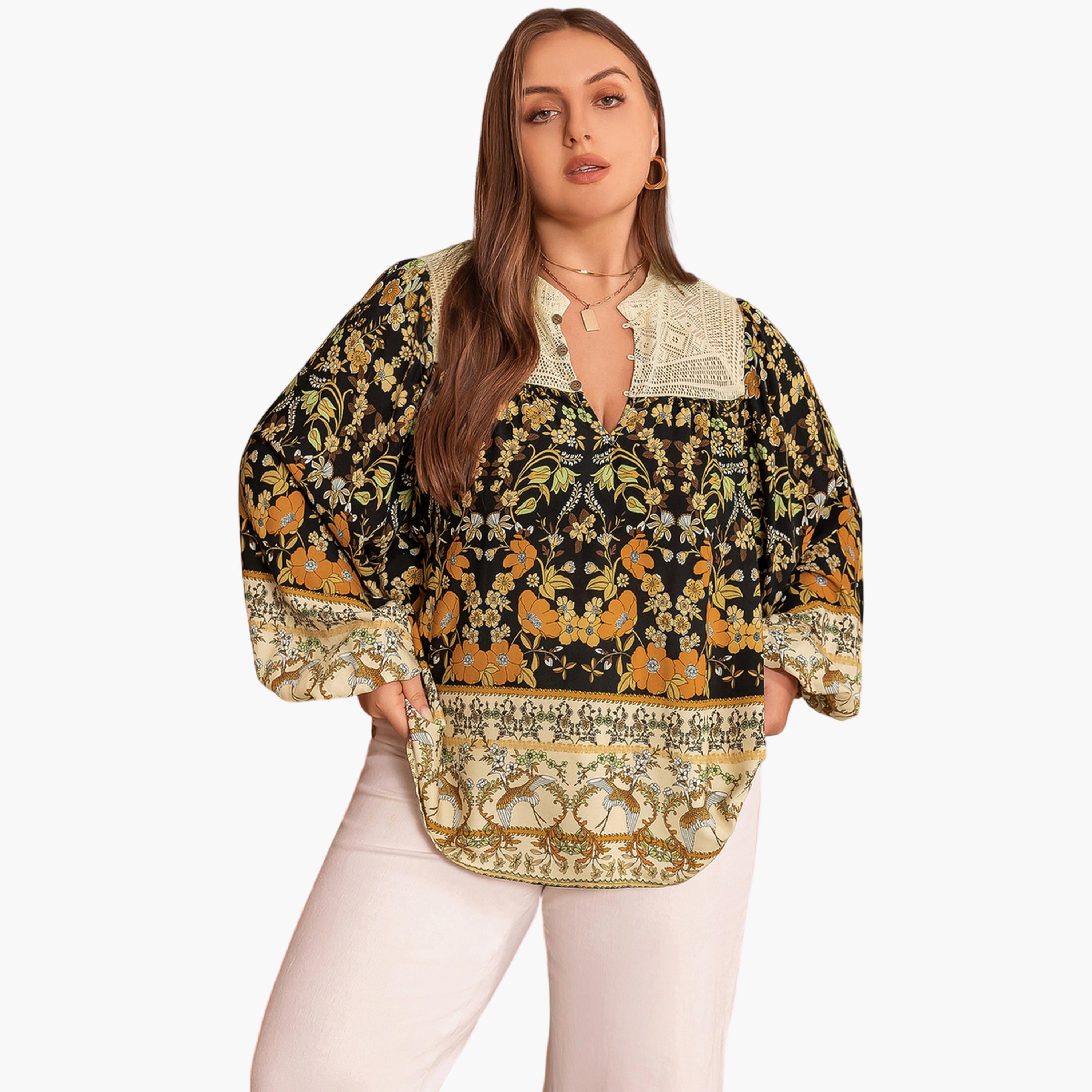 Take Two Multi-Color Floral Long Sleeve Plus Size Tunic Top-women-clothing-plussize-shirtsandblouses-blouses-image-3