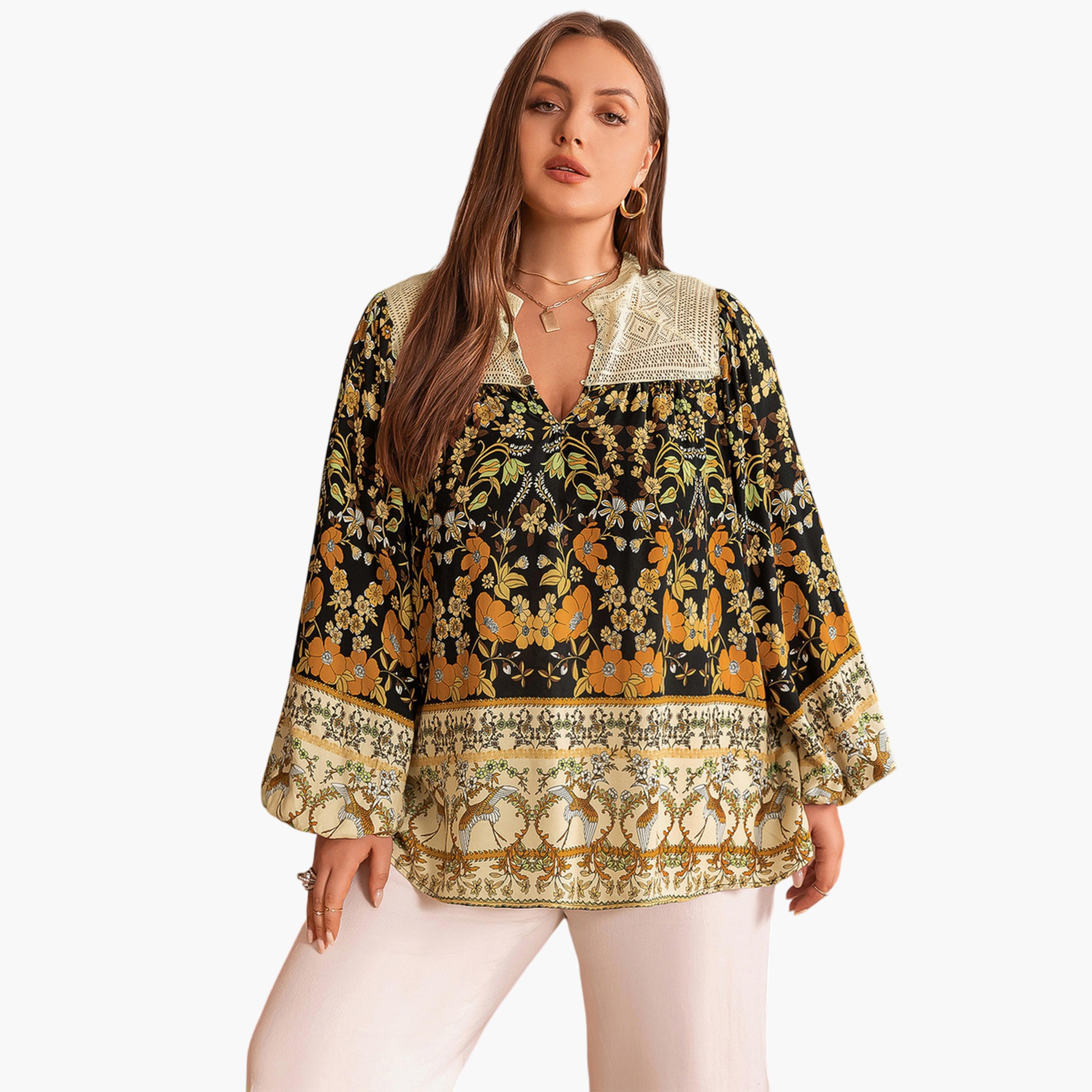 Take Two Multi-Color Floral Long Sleeve Plus Size Tunic Top-women-clothing-plussize-shirtsandblouses-blouses-image-4
