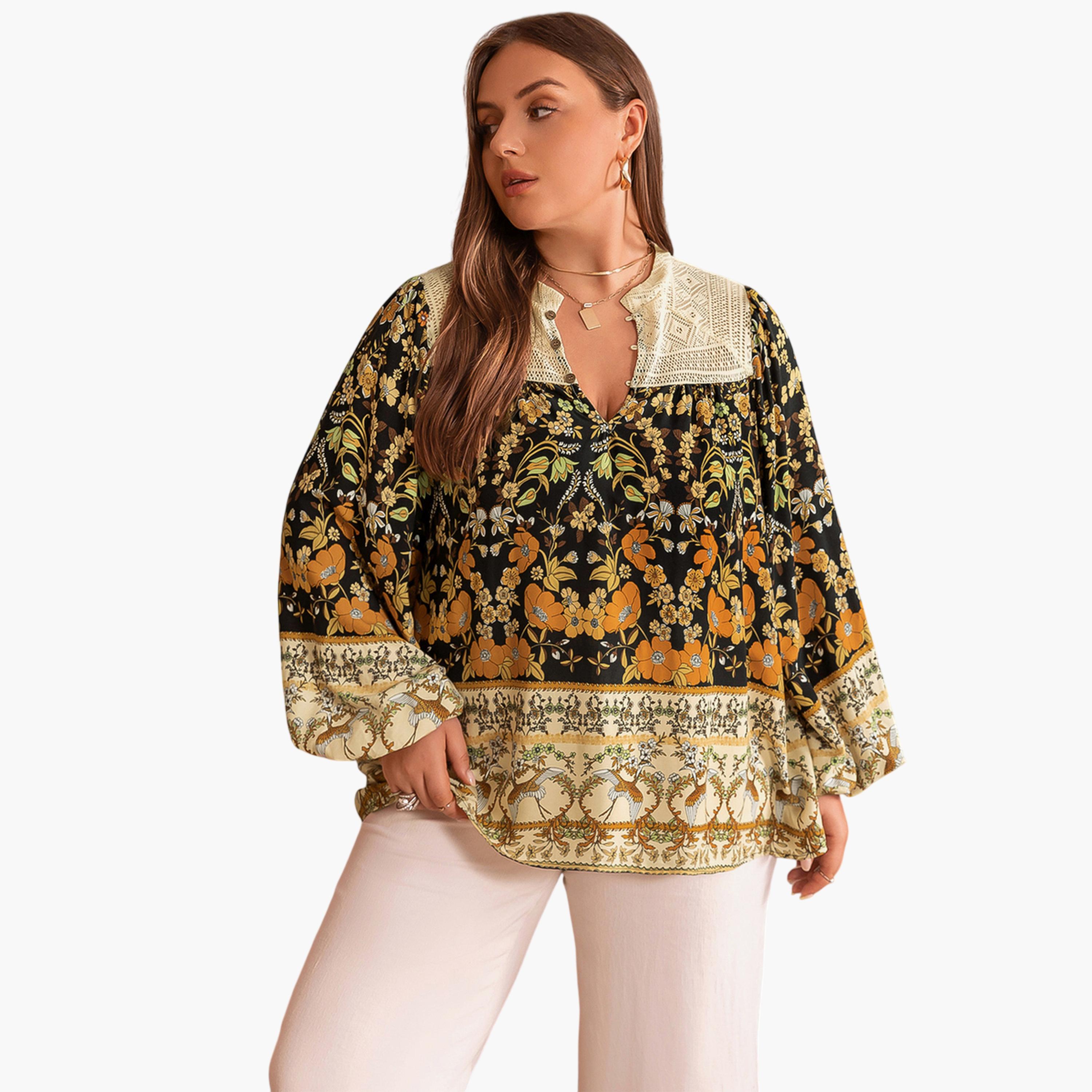 Take Two Multi-Color Floral Long Sleeve Plus Size Tunic Top-women-clothing-plussize-shirtsandblouses-blouses-image-5
