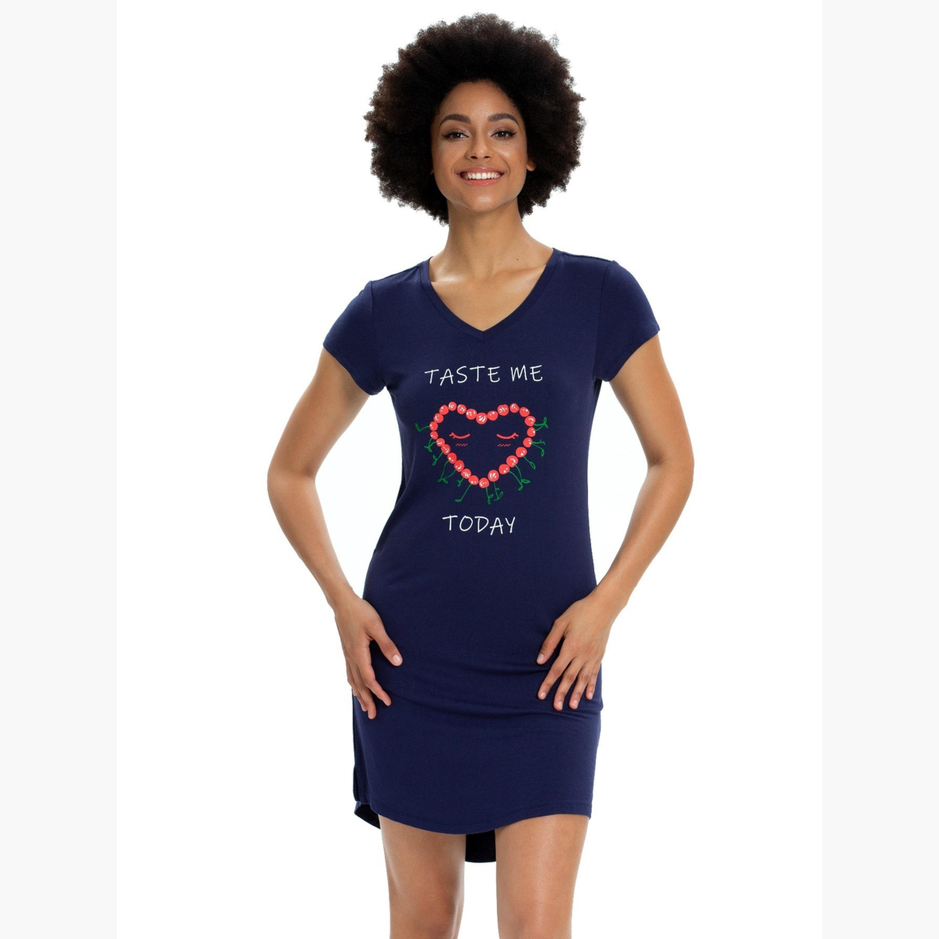 Take Two Fruit Print Sleep Shirt with V Neck and Short Sleeve-women-clothing-nightwear-nighties-image-1