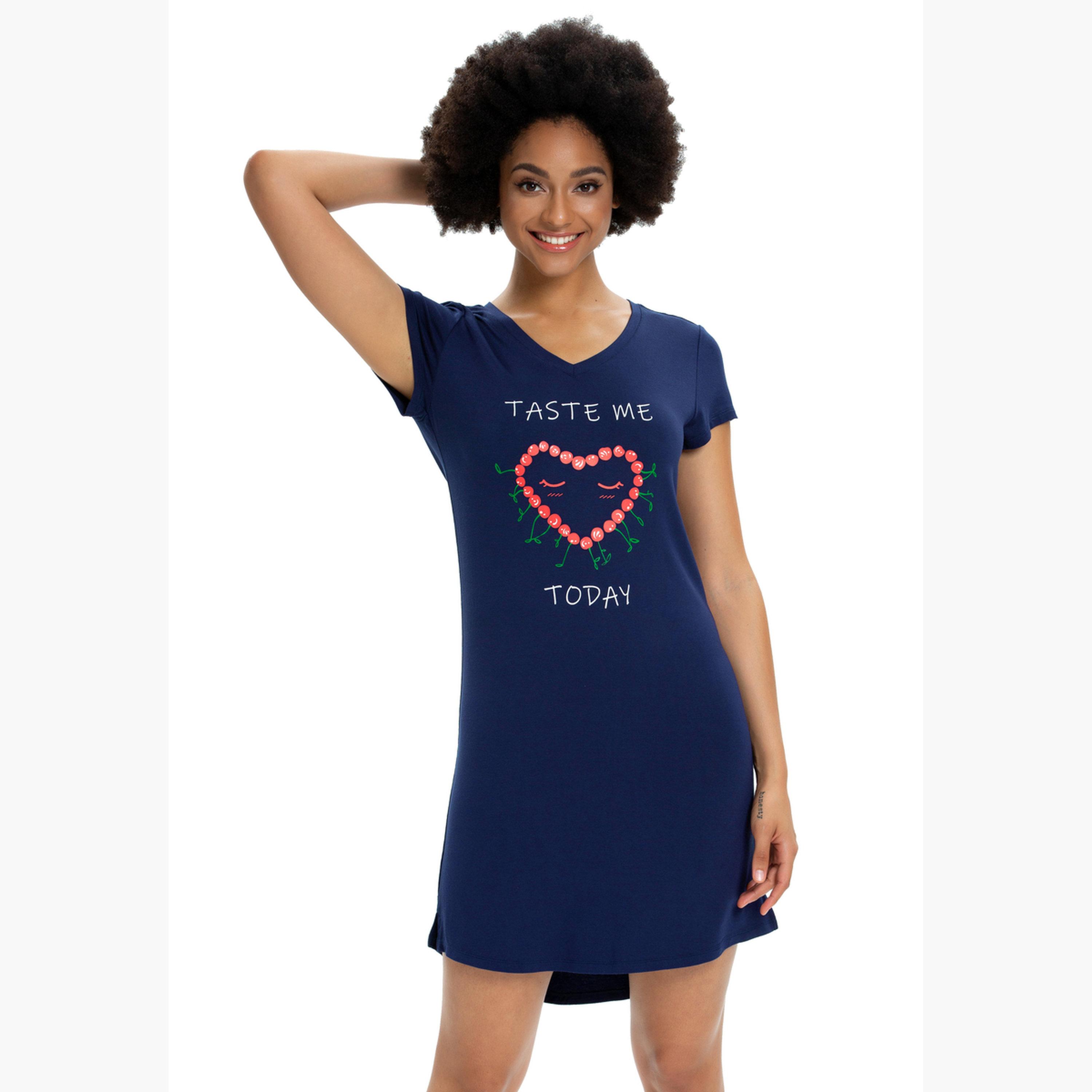 قميص نوم بأكمام قصيرة وطبعة فواكه-women-clothing-nightwear-nighties-image-2