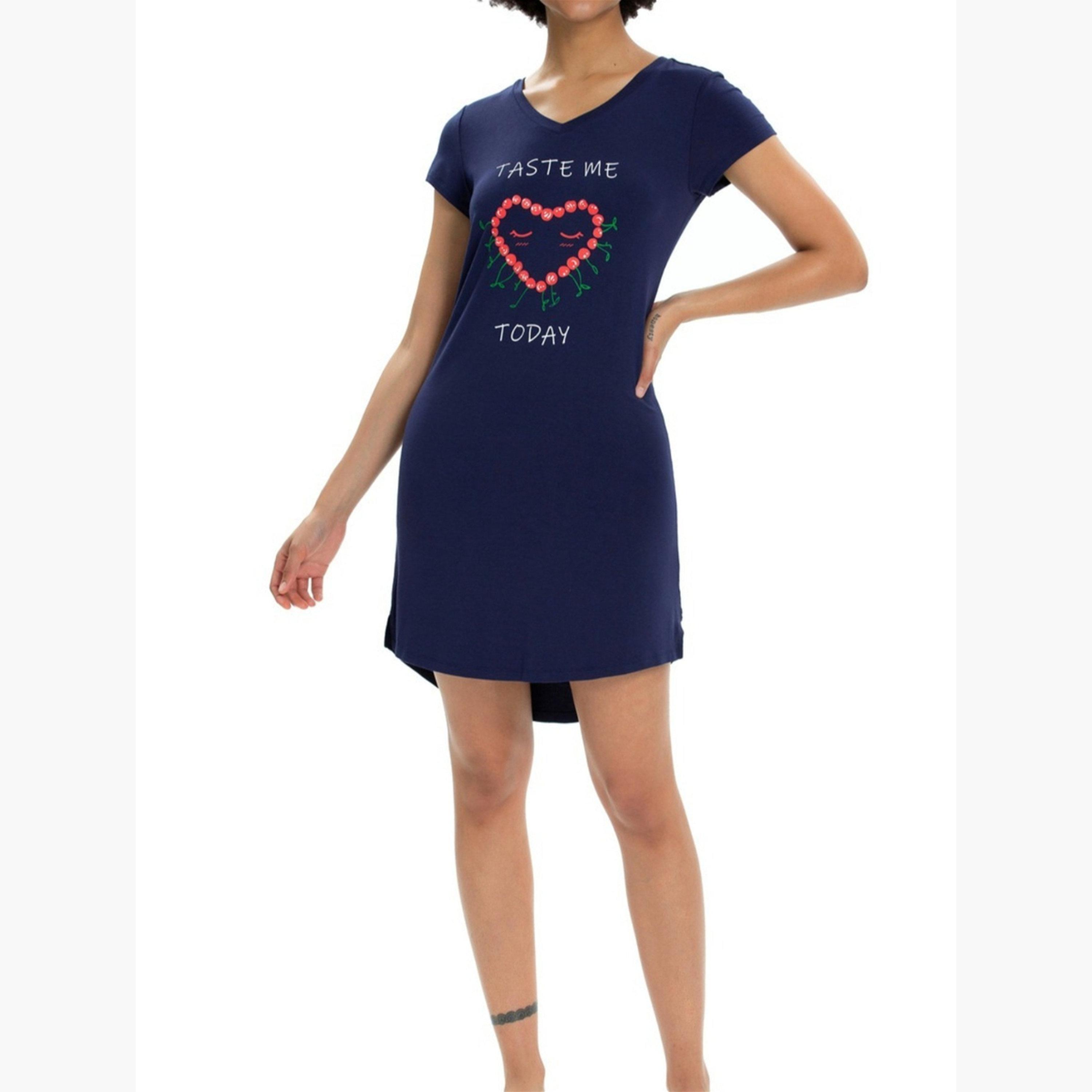 Take Two Fruit Print Sleep Shirt with V Neck and Short Sleeve-women-clothing-nightwear-nighties-image-4