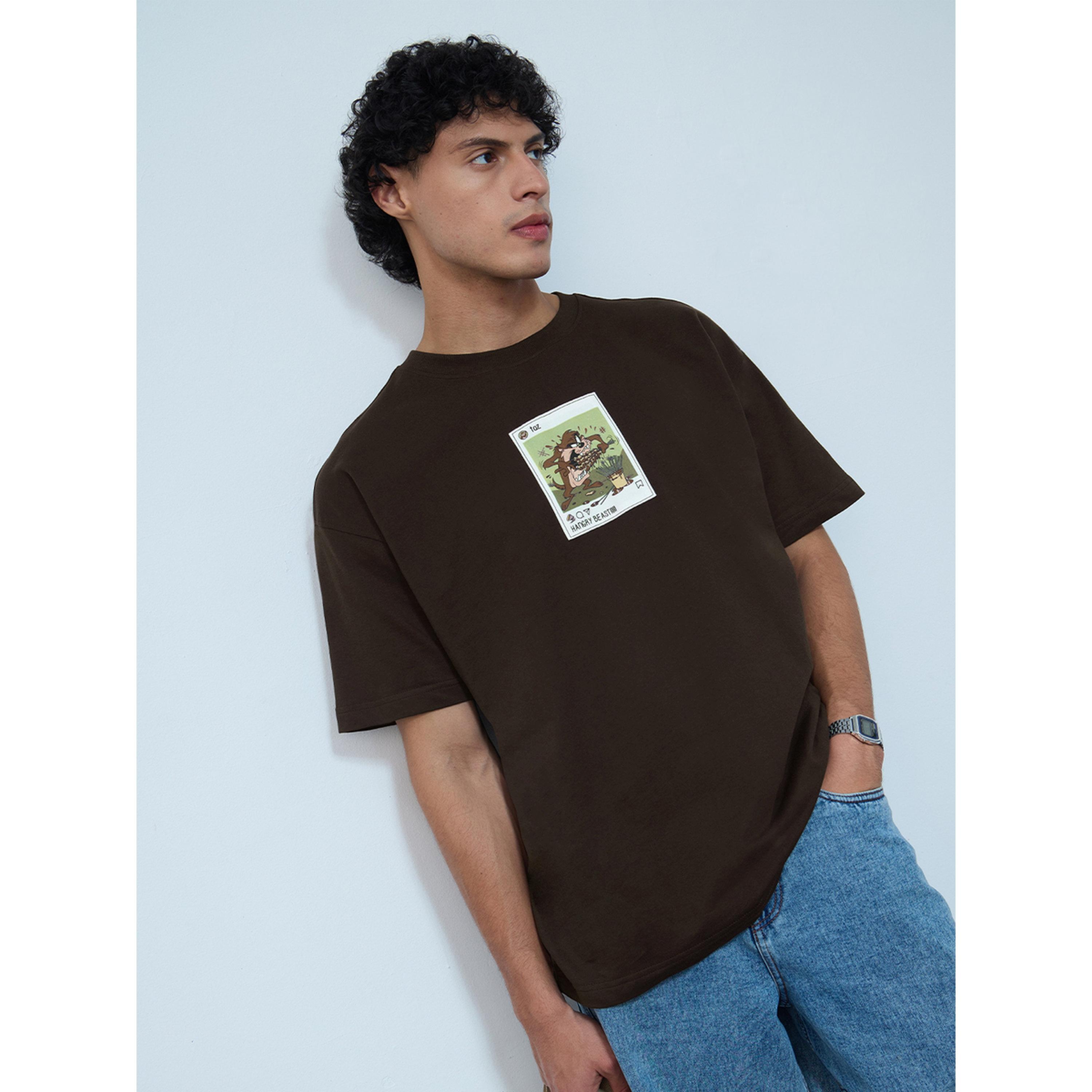 The Souled Store X Styli Men Brown Looney Tunes Taz Graphic Oversized Round Neck T-Shirt-men-clothing-tshirtsandpolos-tshirts-image-1