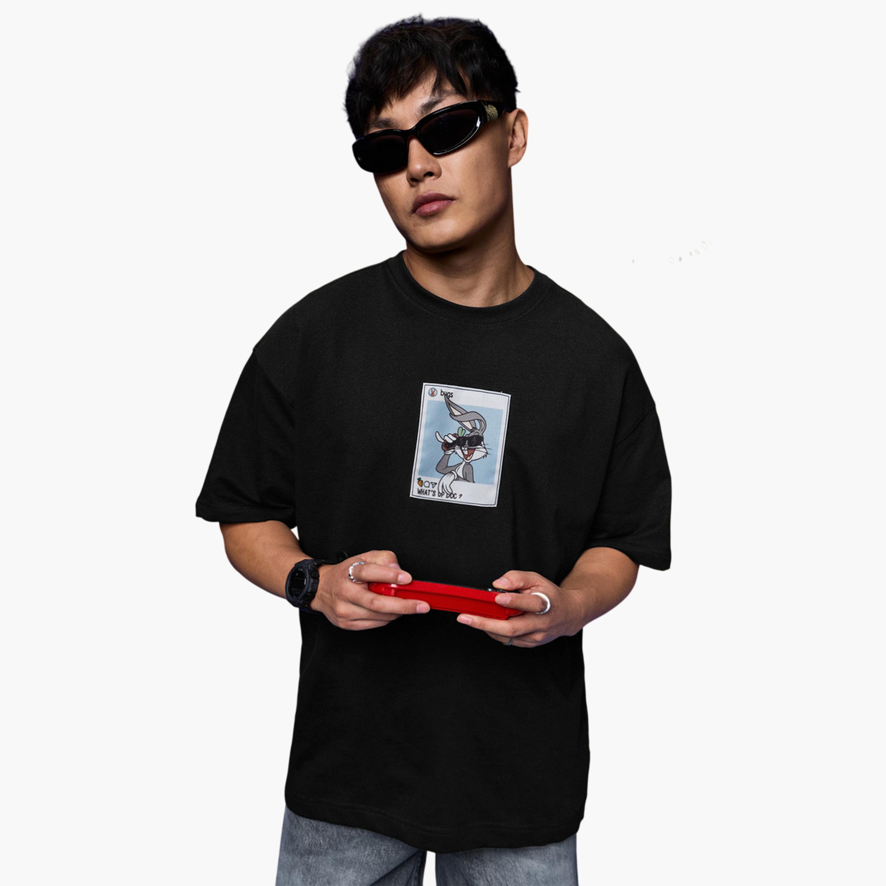 The Souled Store X Styli Mens Looney Tunes Bugs Bunny Graphic Black Round Neck T-Shirt-men-clothing-tshirtsandpolos-tshirts-image-1