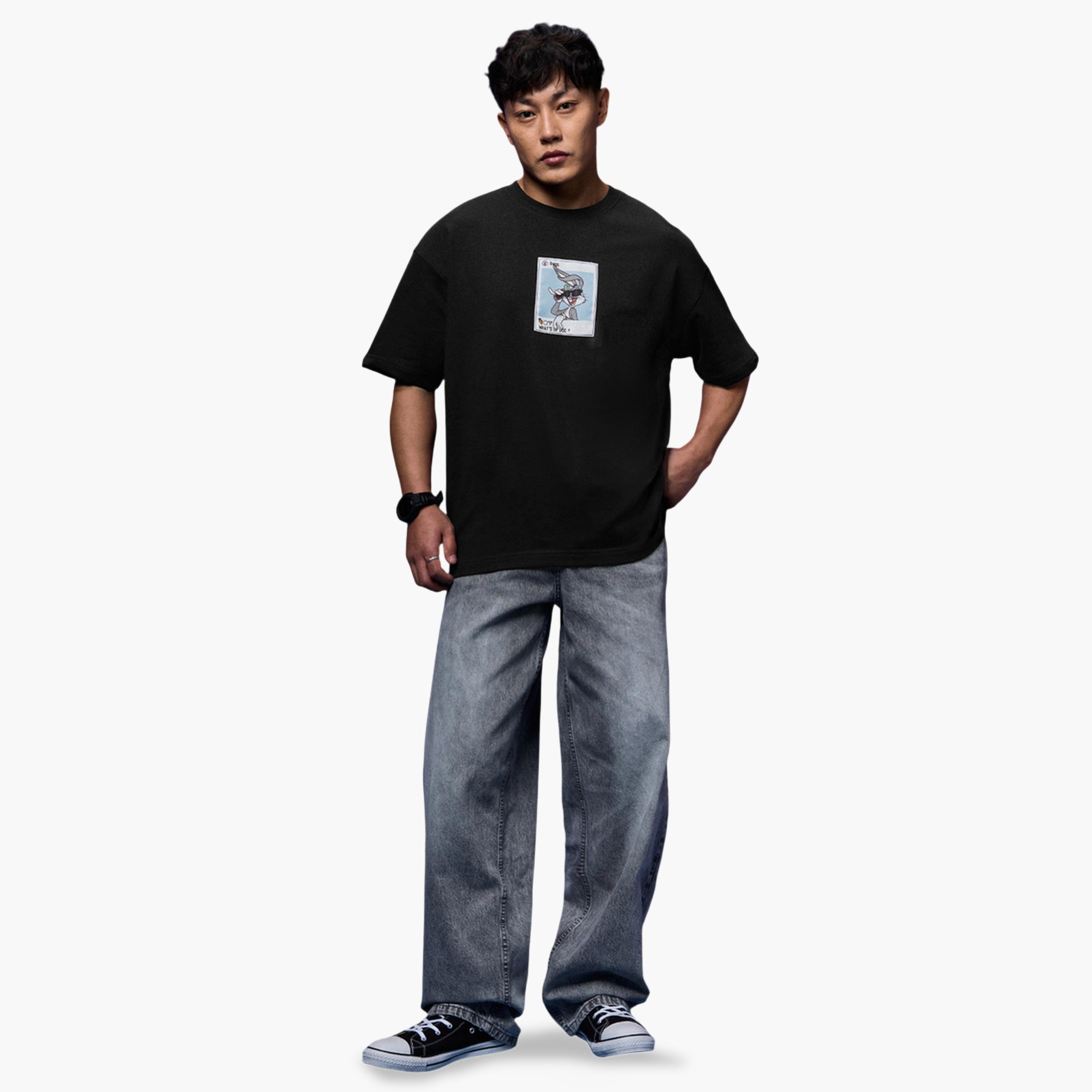 The Souled Store X Styli Mens Looney Tunes Bugs Bunny Graphic Black Round Neck T-Shirt-men-clothing-tshirtsandpolos-tshirts-image-2