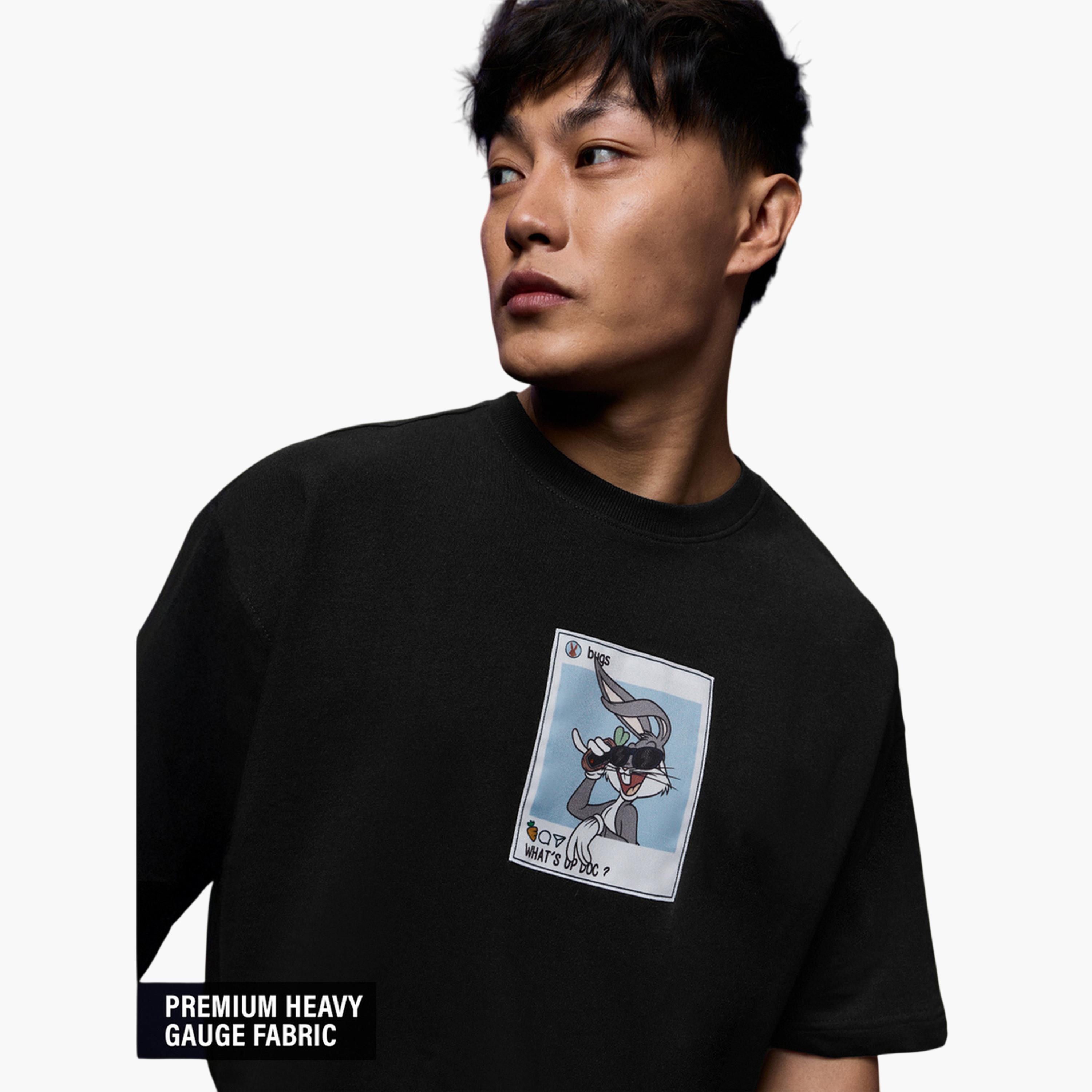The Souled Store X Styli Mens Looney Tunes Bugs Bunny Graphic Black Round Neck T-Shirt-men-clothing-tshirtsandpolos-tshirts-image-4