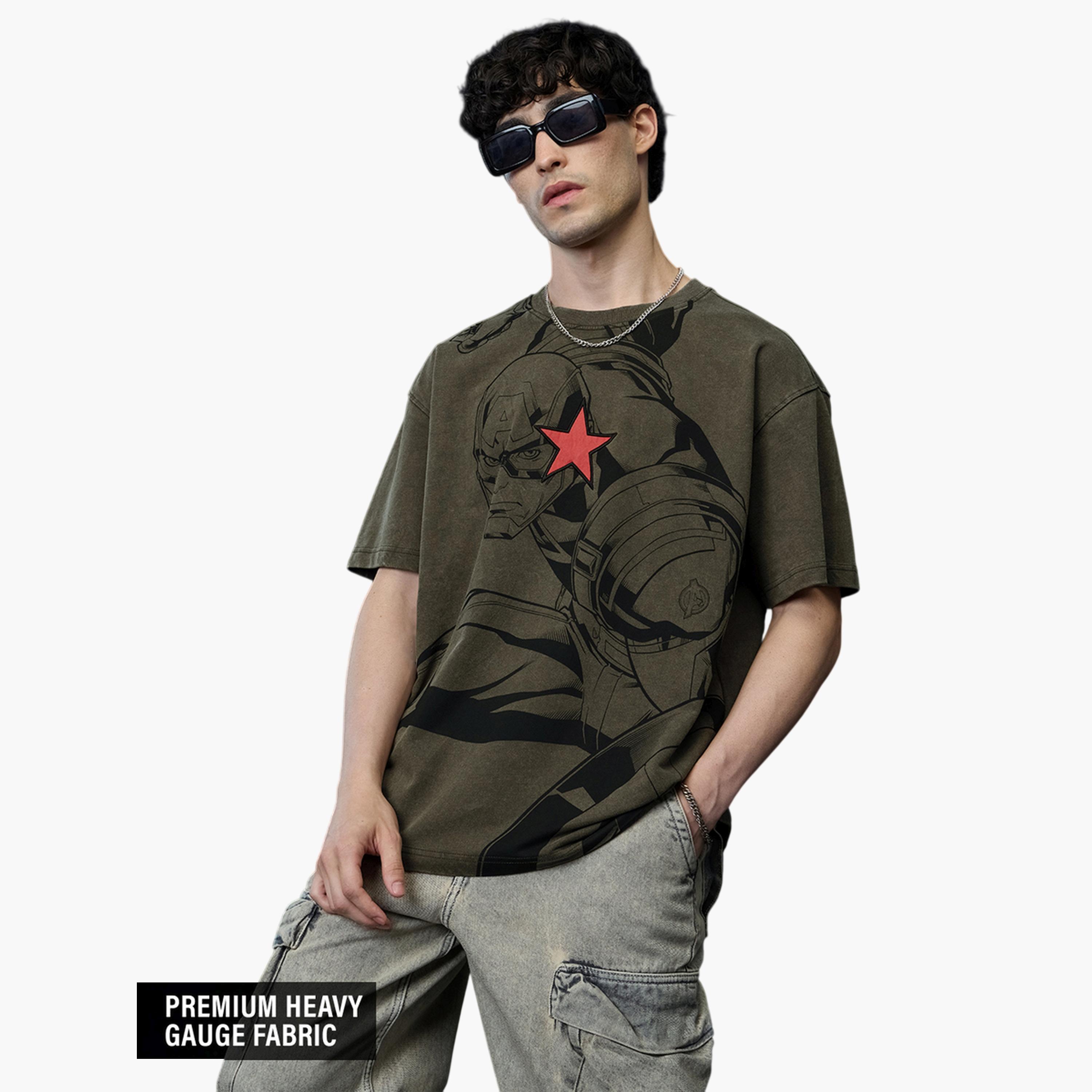 The Souled Store X Styli Mens Olive Graphic Captain America Oversized T-Shirt-men-clothing-tshirtsandpolos-tshirts-image-3