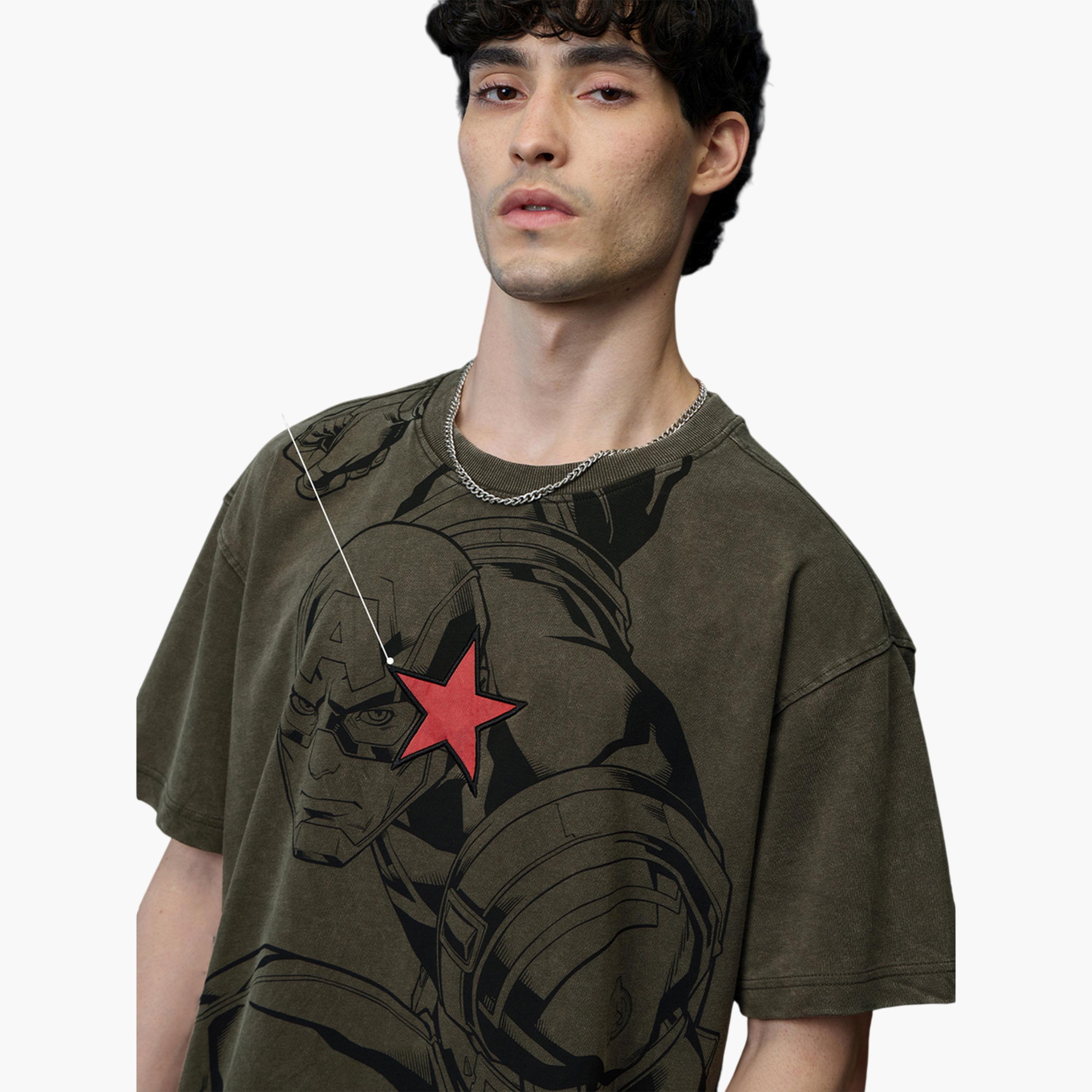 The Souled Store X Styli Mens Olive Graphic Captain America Oversized T-Shirt-men-clothing-tshirtsandpolos-tshirts-image-5