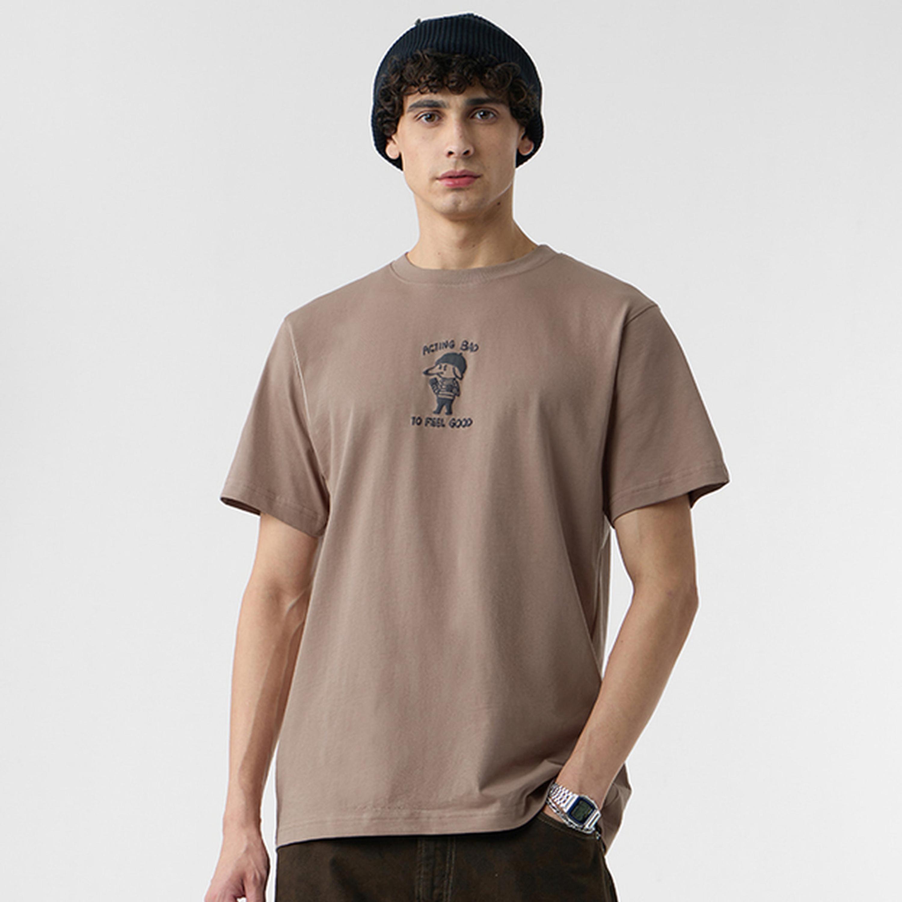 The Souled Store X Styli Men Brown Graphic Round Neck T-Shirt-men-clothing-tshirtsandpolos-tshirts-image-1