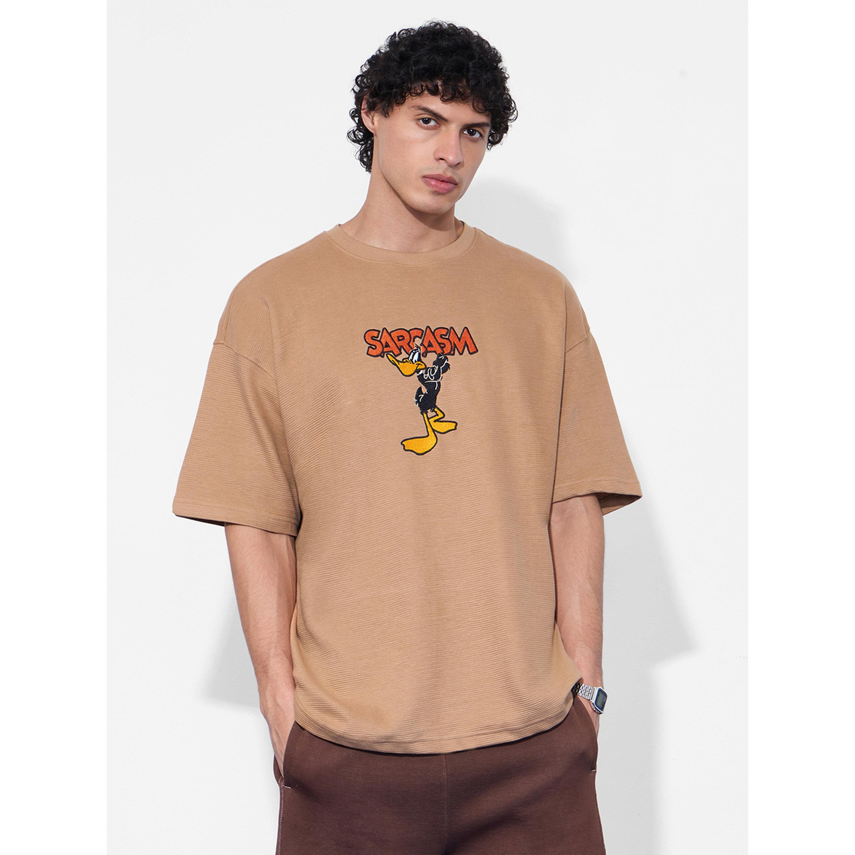 The Souled Store X Styli Beige Embroidered Daffy Duck Sarcasm Graphic Oversized T-Shirt-men-clothing-tshirtsandpolos-tshirts-image-1