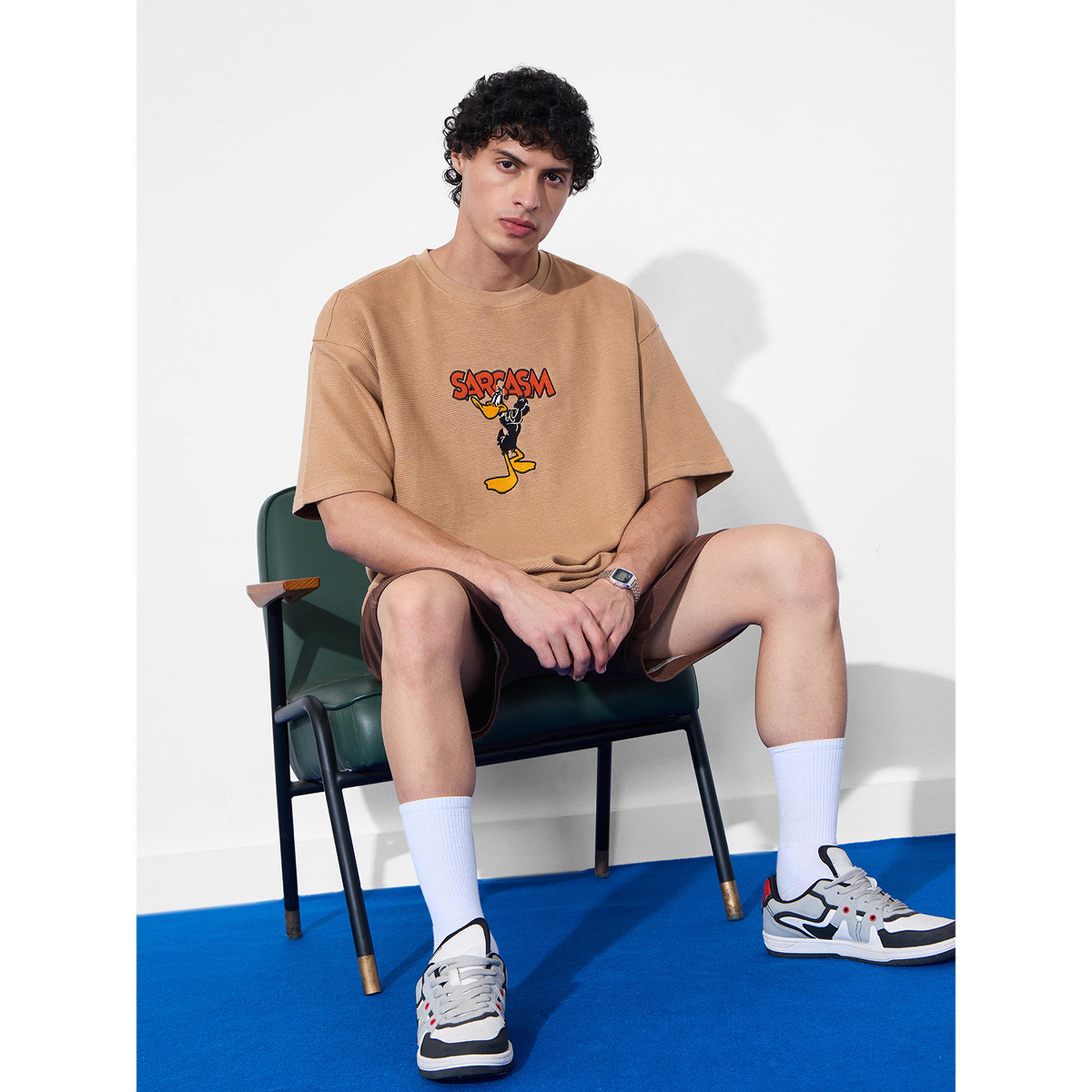 The Souled Store X Styli Beige Embroidered Daffy Duck Sarcasm Graphic Oversized T-Shirt-men-clothing-tshirtsandpolos-tshirts-image-2