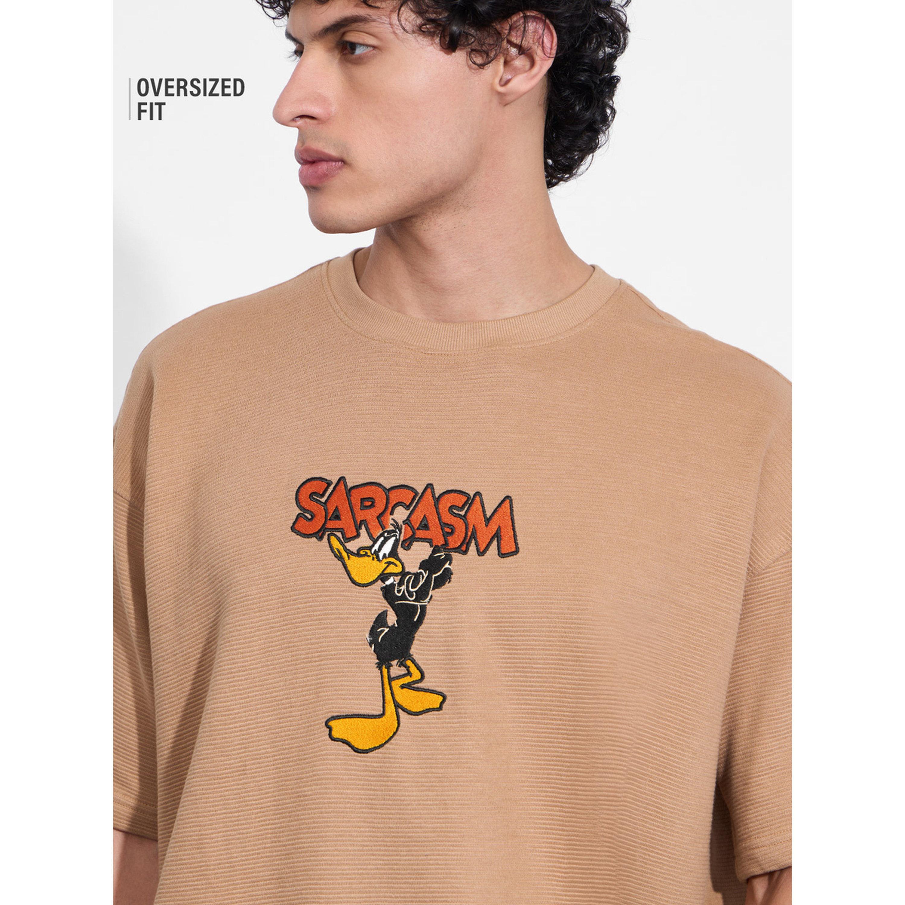 The Souled Store X Styli Beige Embroidered Daffy Duck Sarcasm Graphic Oversized T-Shirt-men-clothing-tshirtsandpolos-tshirts-image-4