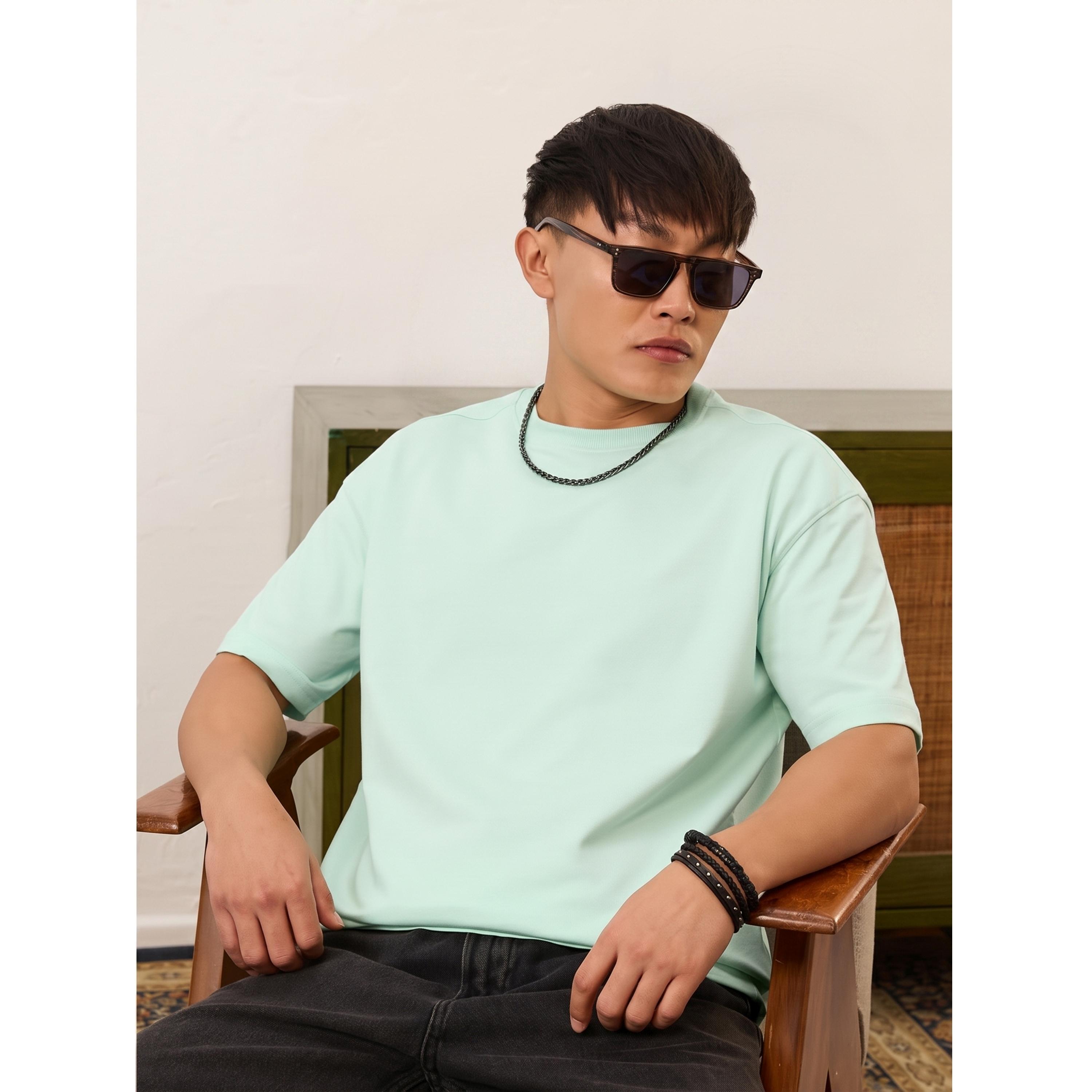 The Souled Store X Styli Men Oversized Mint Green Cotton Round Neck T-Shirt-men-clothing-tshirtsandpolos-tshirts-image-3