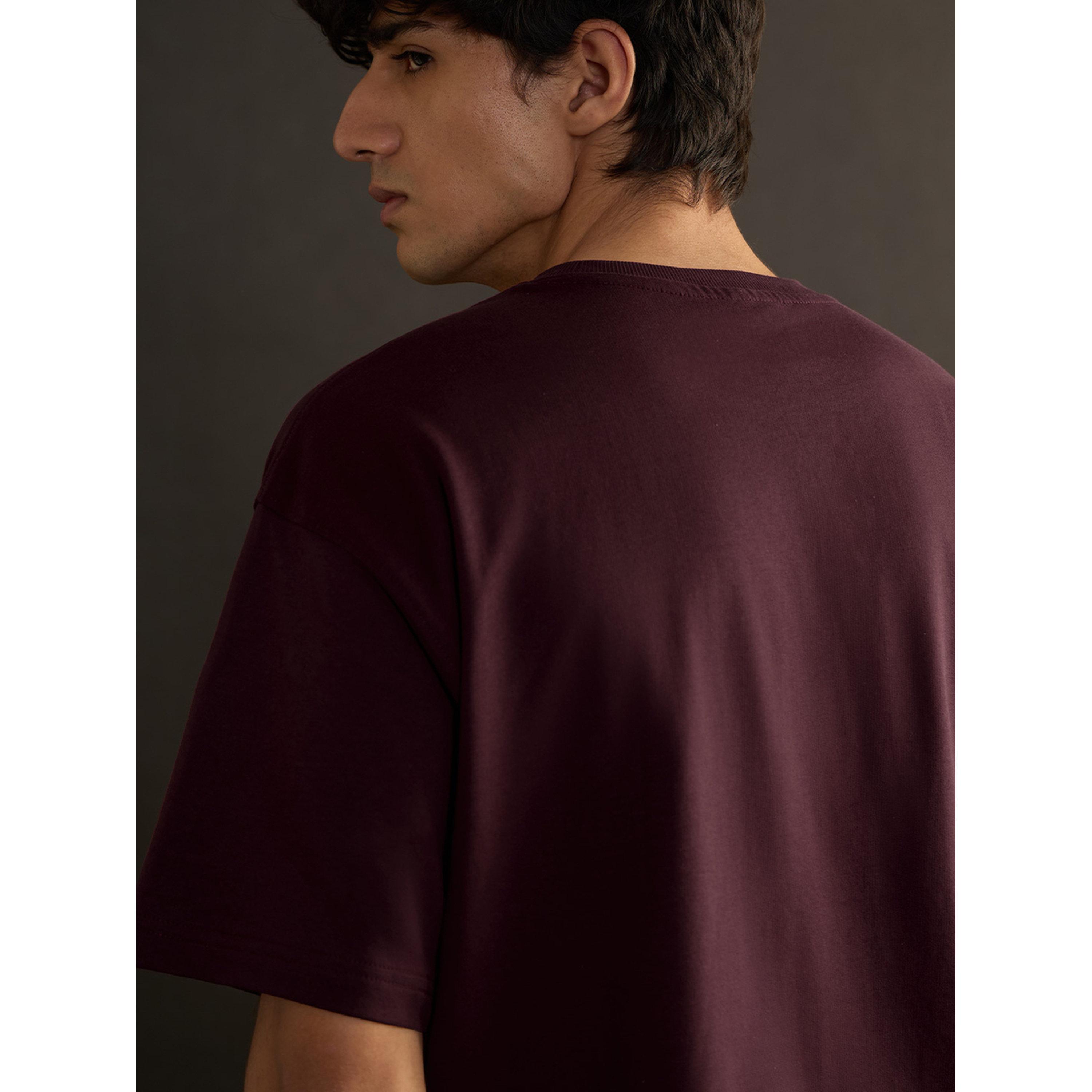 The Souled Store X Styli Men Burgundy Embroidered Mickey Mouse Oversized T-Shirt-men-clothing-tshirtsandpolos-tshirts-image-4