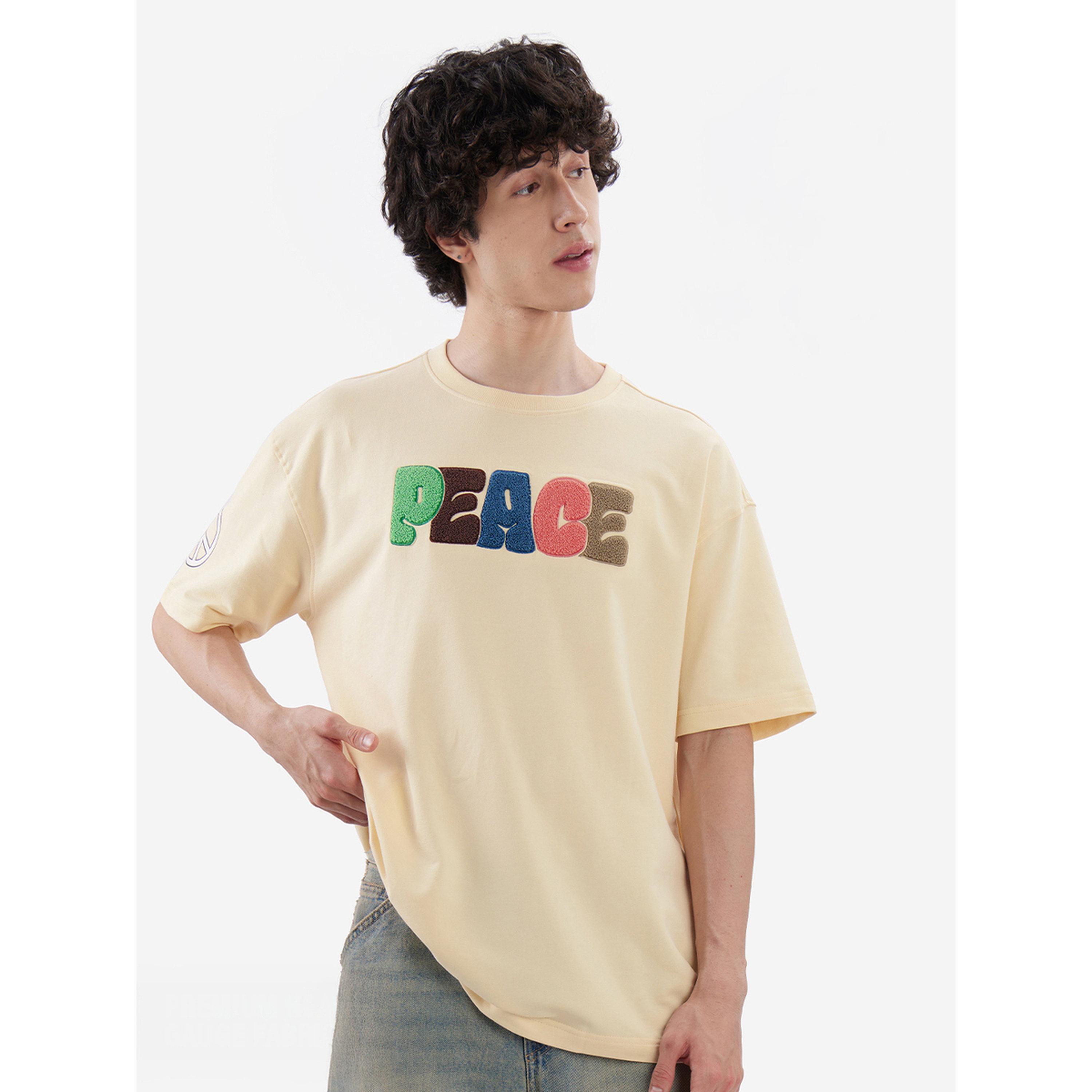 تيشيرت واسع رجالي سكري بطبعة جرافيك وتطريز بيس-men-clothing-tshirtsandpolos-tshirts-image-1