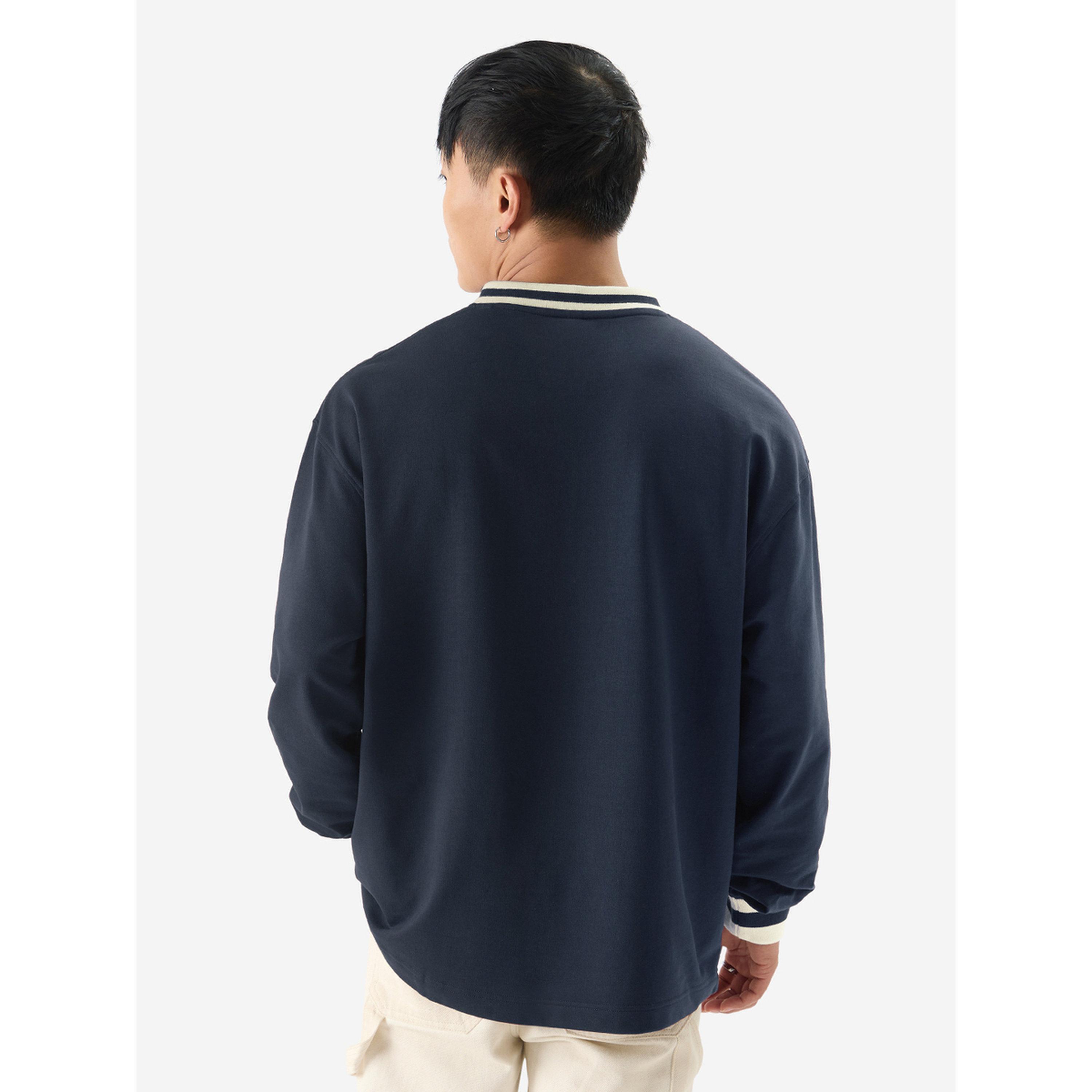 The Souled Store X Styli Men Navy Blue Oversized V-Neck T-Shirt with Striped Cuffs-men-clothing-tshirtsandpolos-tshirts-image-3