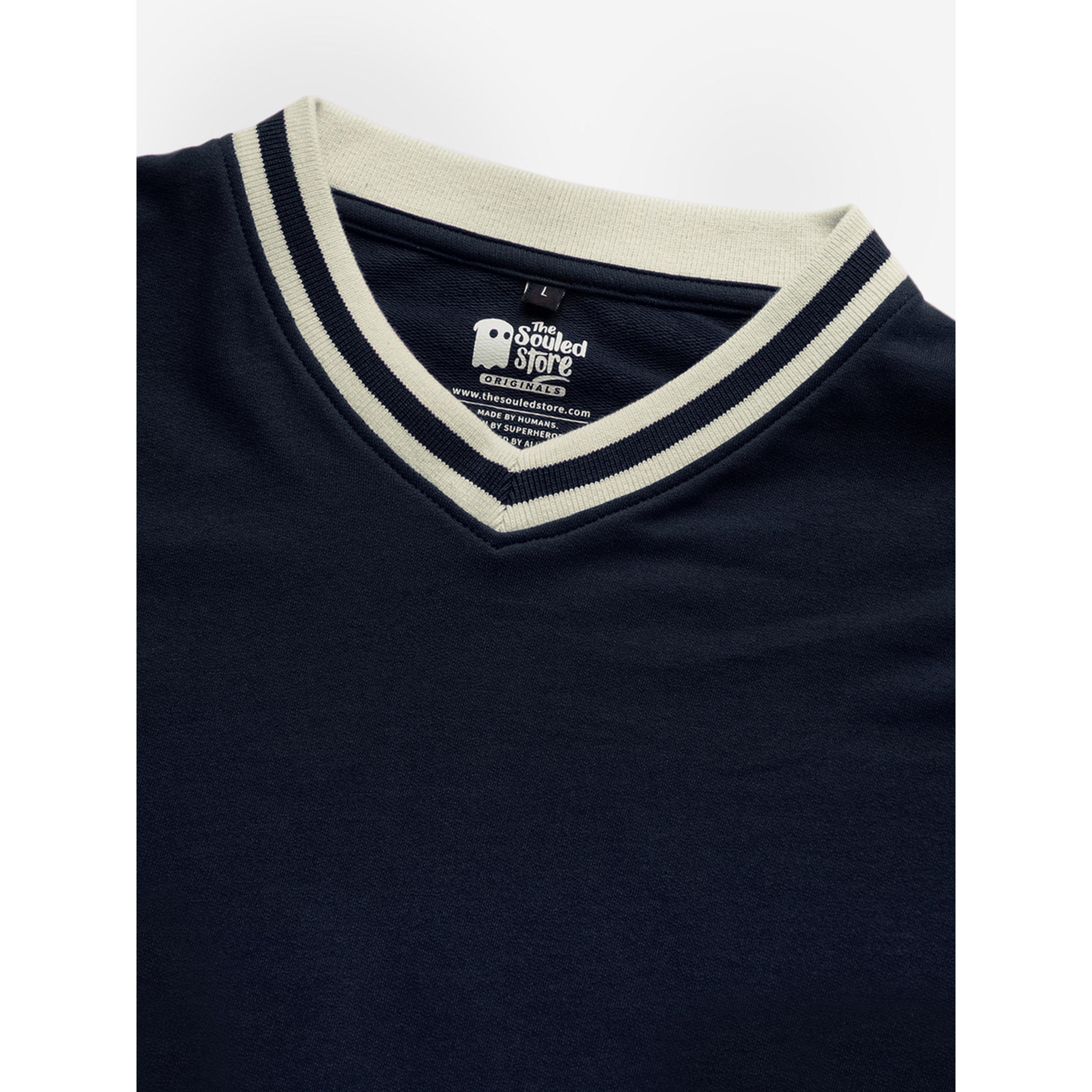 The Souled Store X Styli Men Navy Blue Oversized V-Neck T-Shirt with Striped Cuffs-men-clothing-tshirtsandpolos-tshirts-image-4