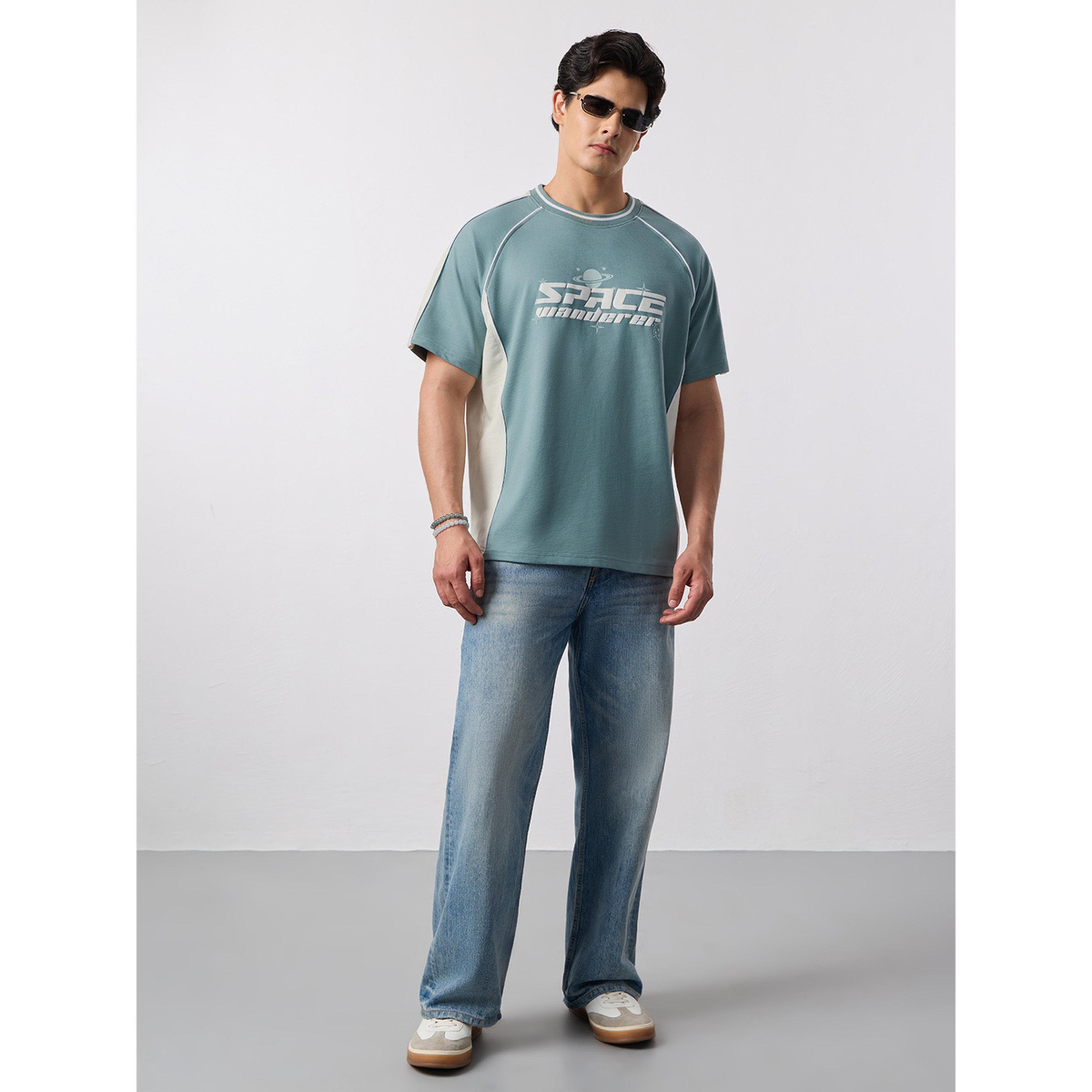 The Souled Store X Styli Men Teal Graphic Oversized T-Shirt-men-clothing-tshirtsandpolos-tshirts-image-2