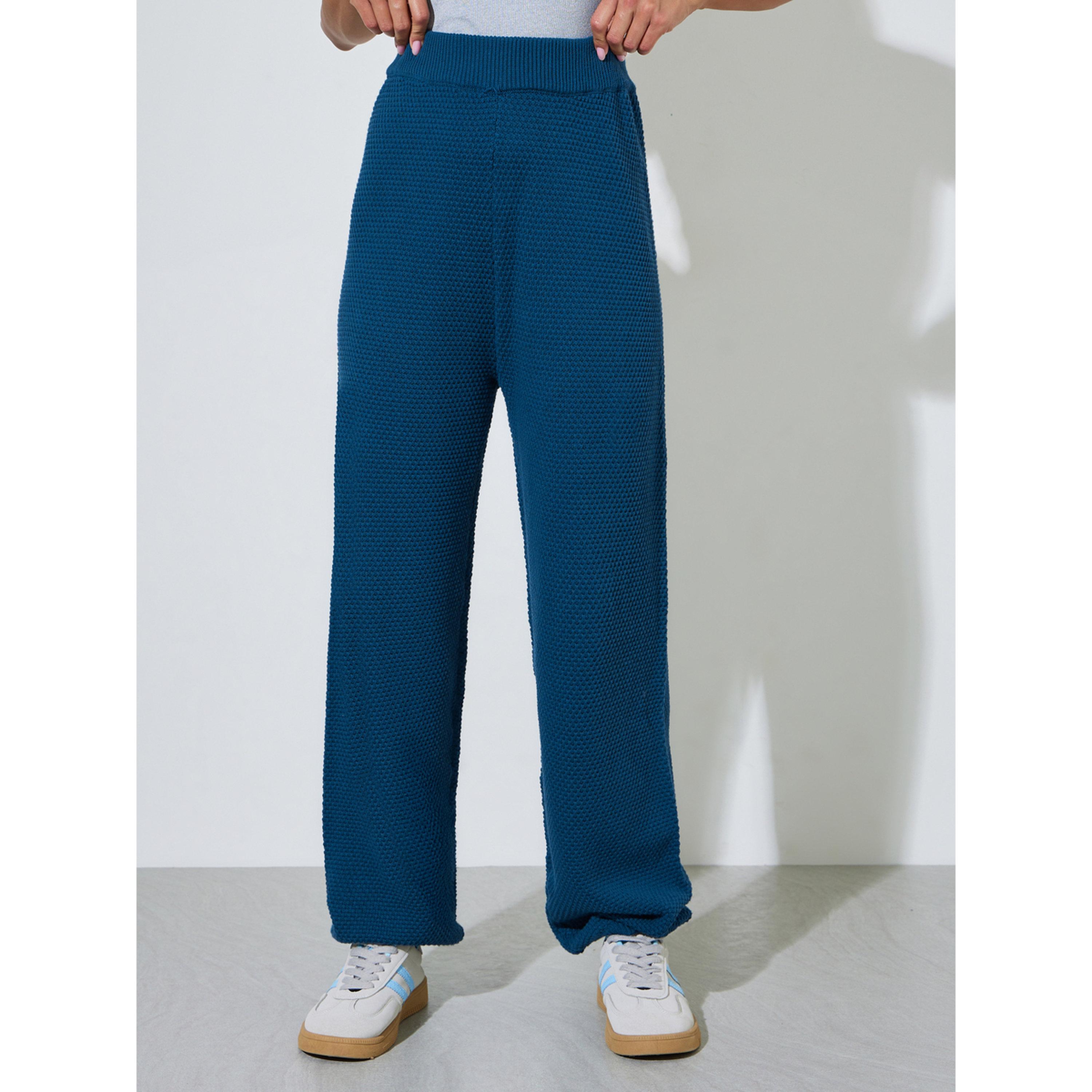 مجموعة من بنطال بأرجل واسعة وكارديجان محبوك بتفاصيل بارزة الملمس باللون الأزرق-women-clothing-coordsets-image-5