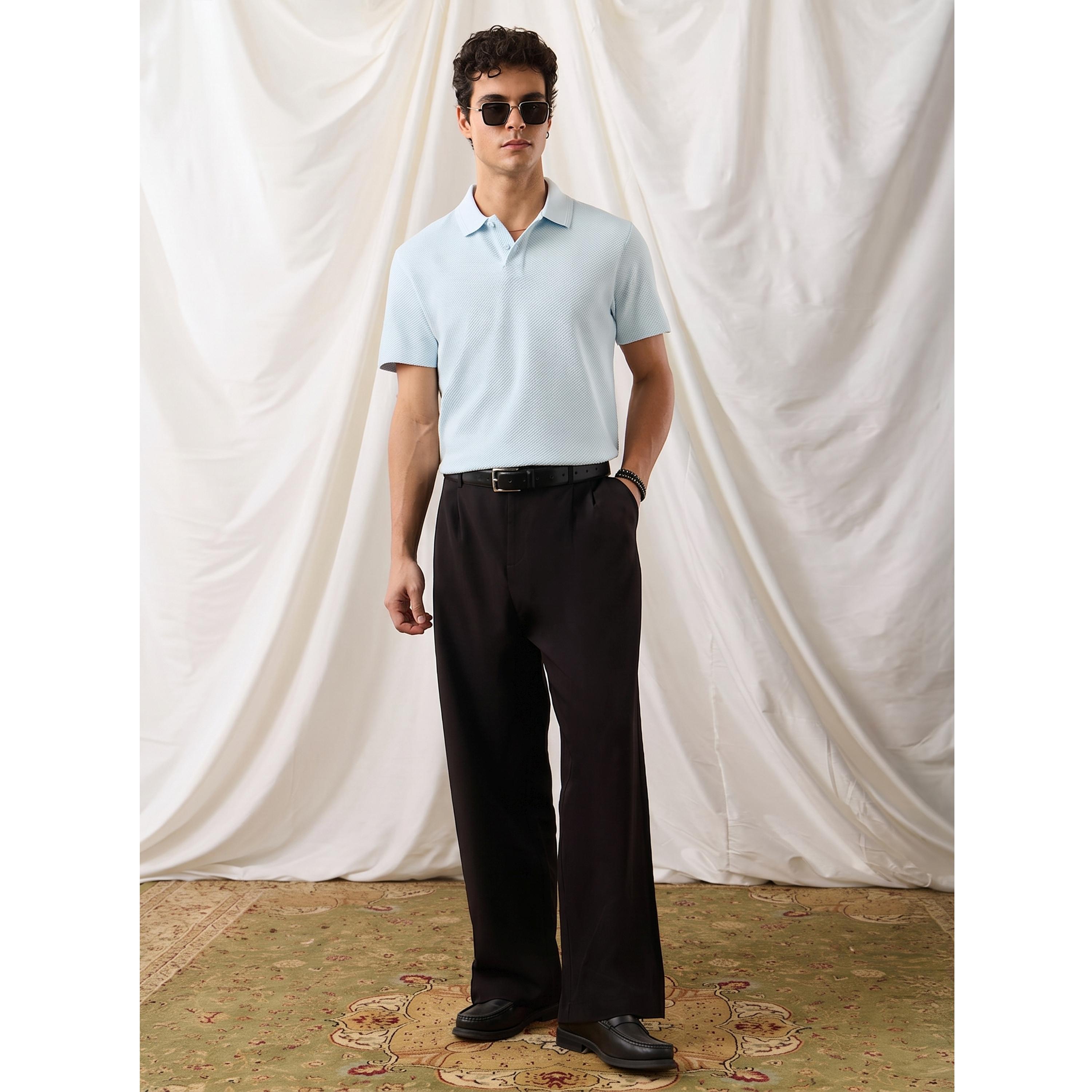 The Souled Store X Styli Men Sky Blue Textured Classic Fit Cotton Polo T-Shirt-men-clothing-tshirtsandpolos-polos-image-2