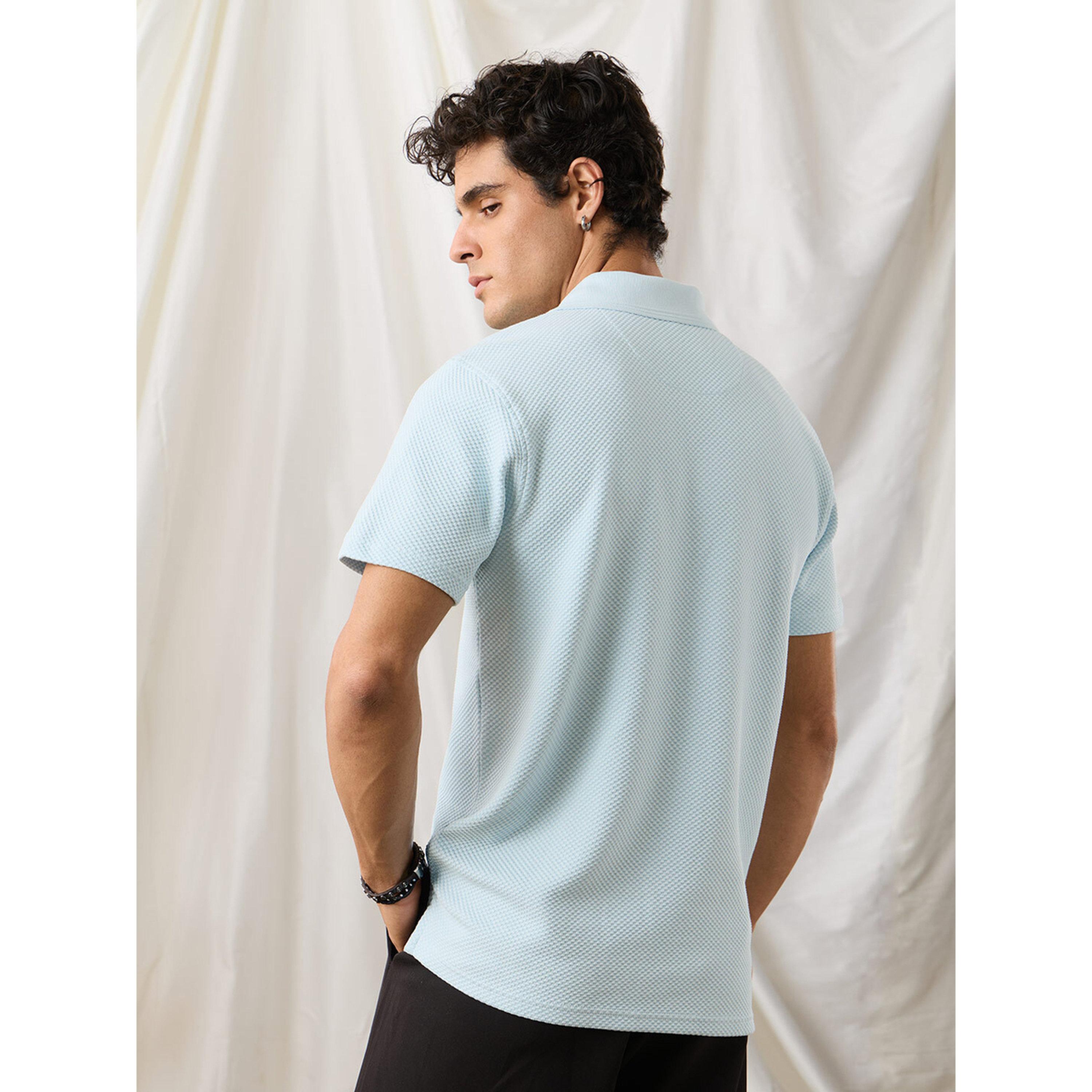 The Souled Store X Styli Men Sky Blue Textured Classic Fit Cotton Polo T-Shirt-men-clothing-tshirtsandpolos-polos-image-3