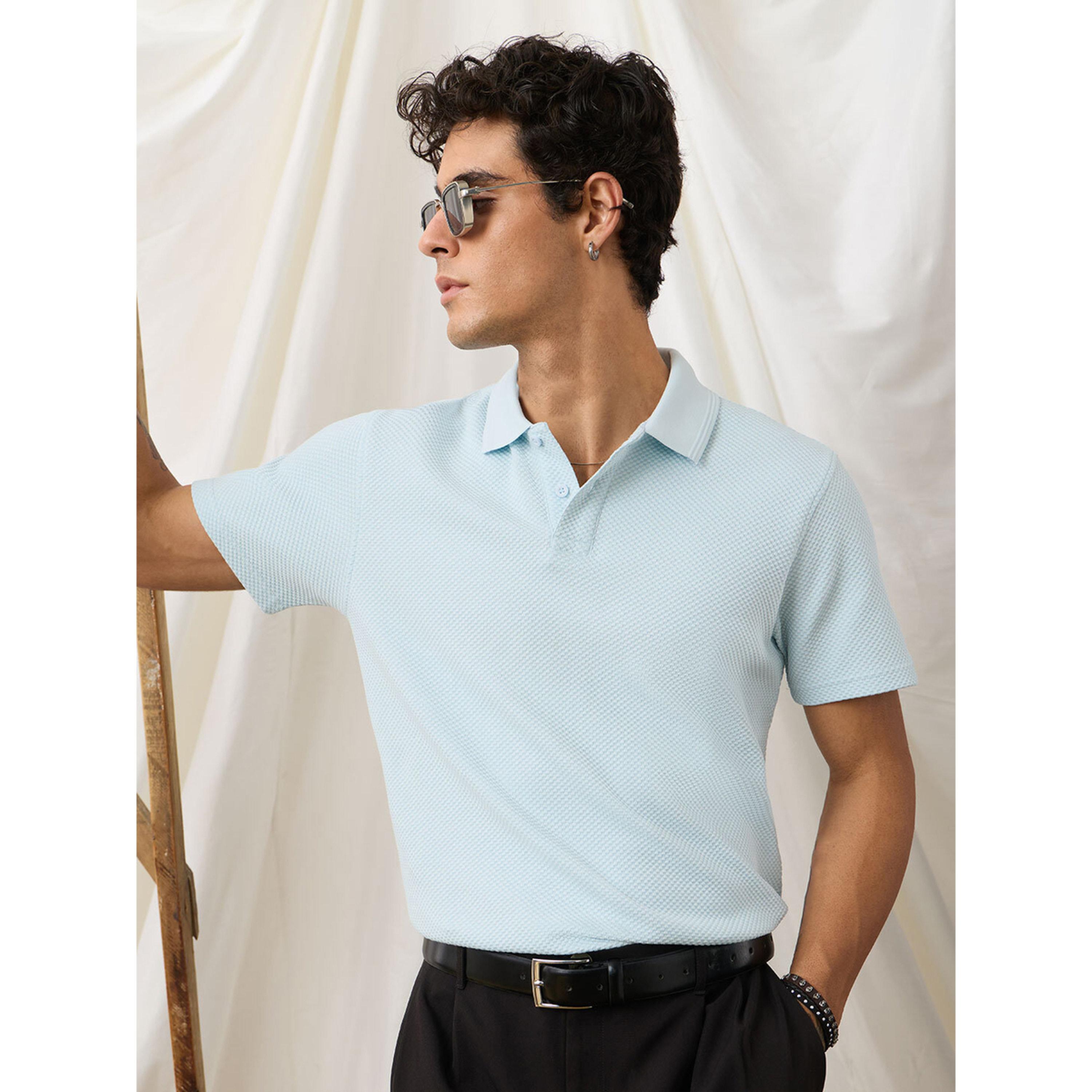 The Souled Store X Styli Men Sky Blue Textured Classic Fit Cotton Polo T-Shirt-men-clothing-tshirtsandpolos-polos-image-4